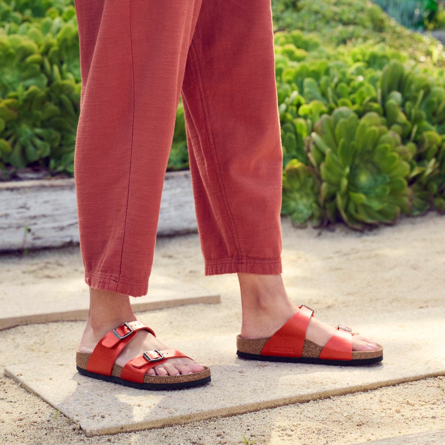 Red women's online birkenstocks