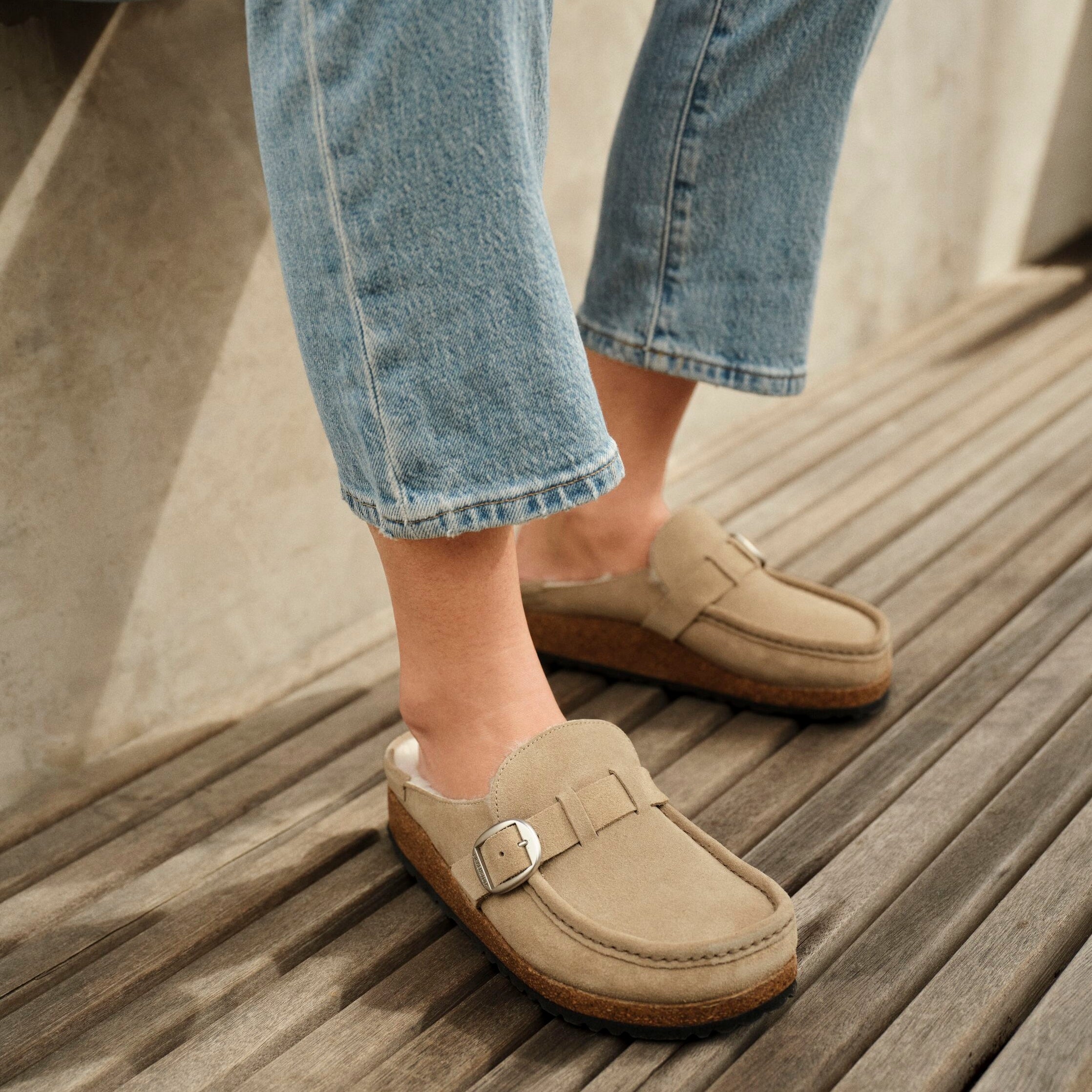 Birkenstock Buckley Shearling taupe suede/natural shearling