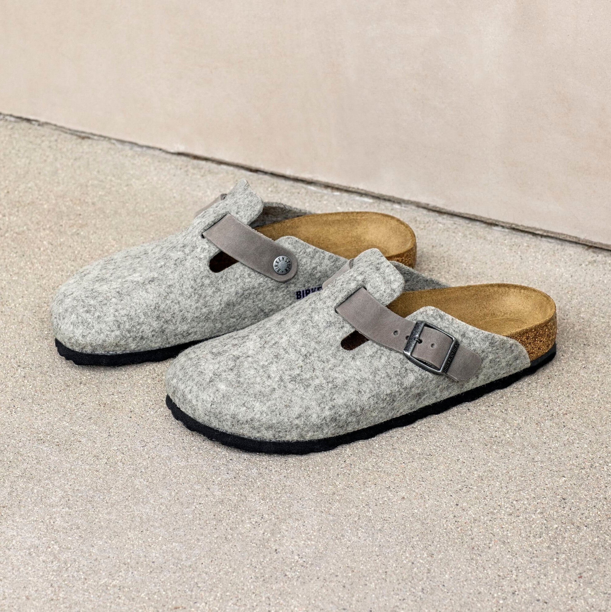 Birkenstock Boston light gray wool/iron oiled leather