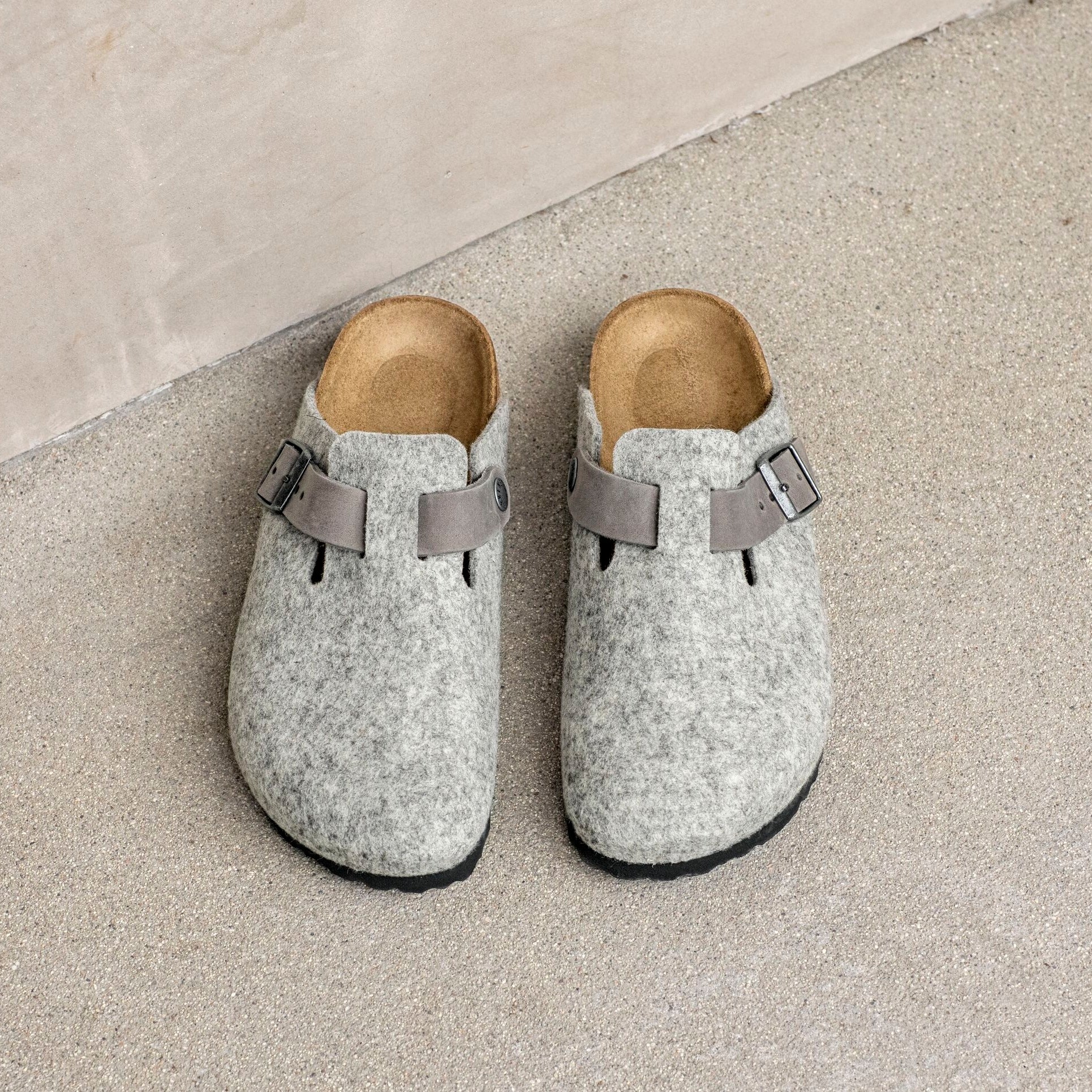 Birkenstock Boston light gray wool/iron oiled leather