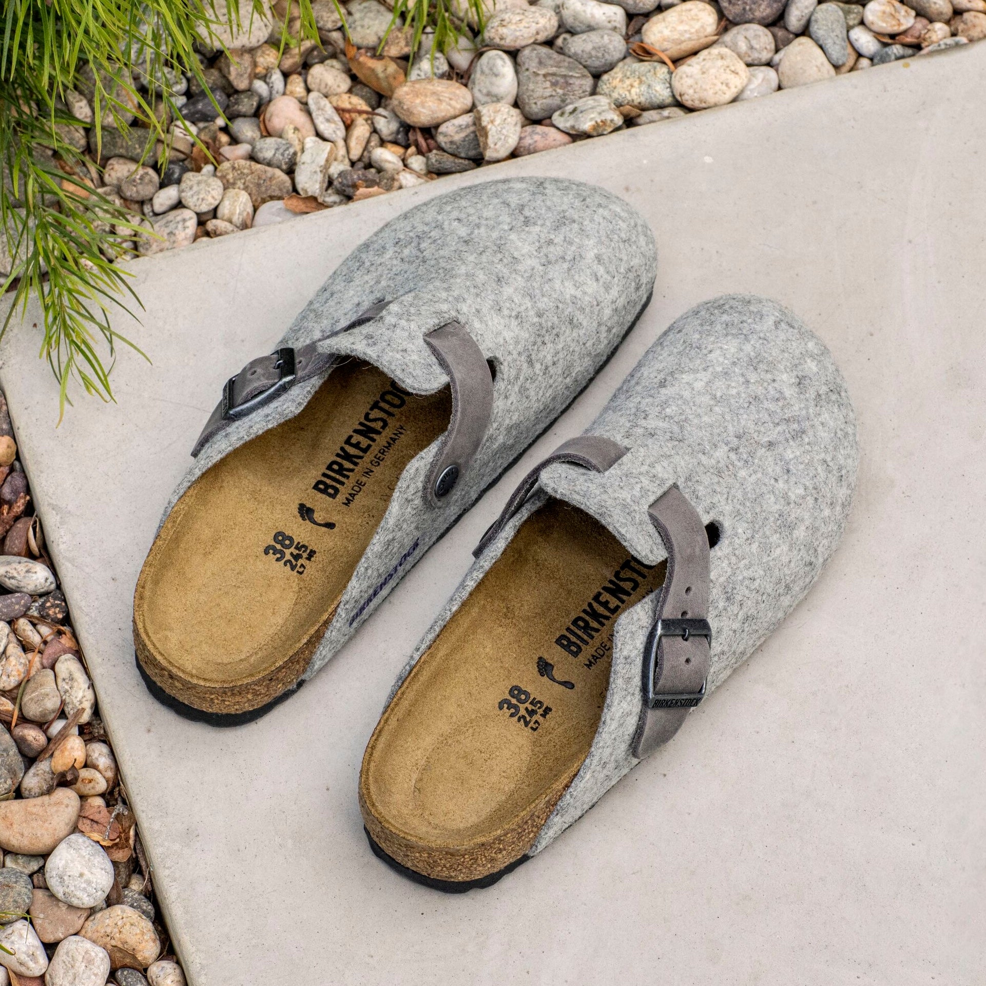 Birkenstock Boston light gray wool/iron oiled leather