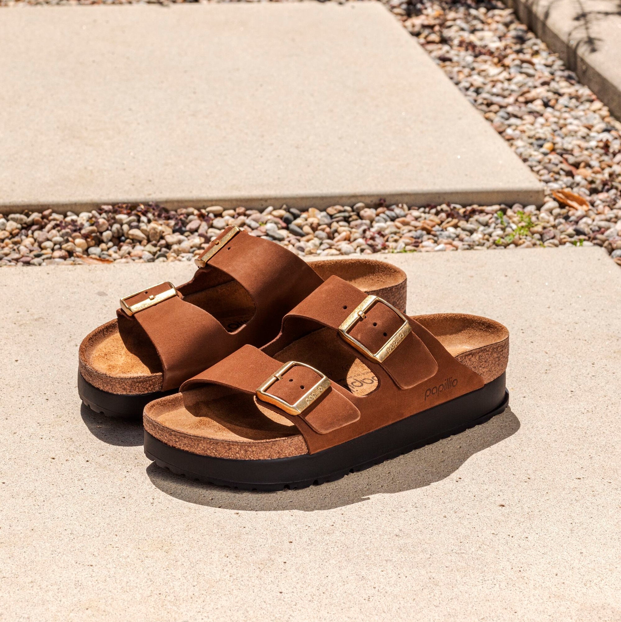 Papillio Arizona Platform dark tea nubuck by Birkenstock