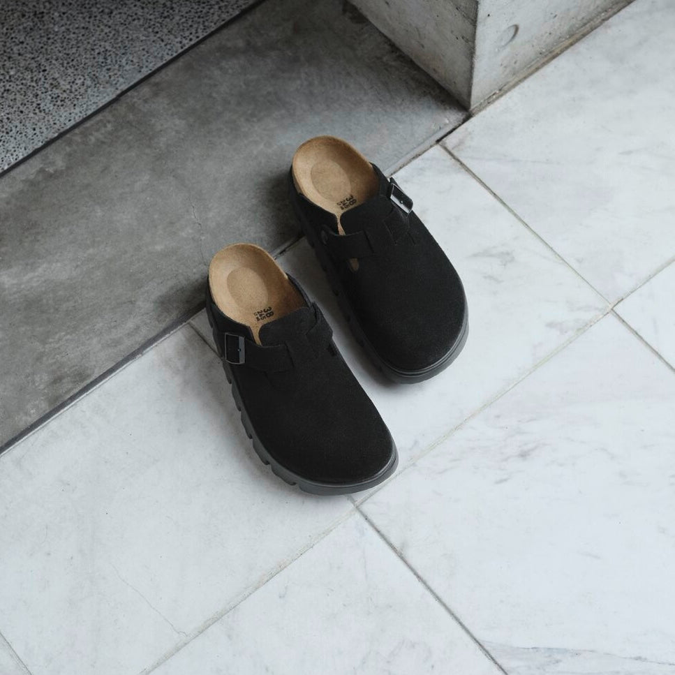 Papillio Boston Chunky black suede with black sole by Birkenstock