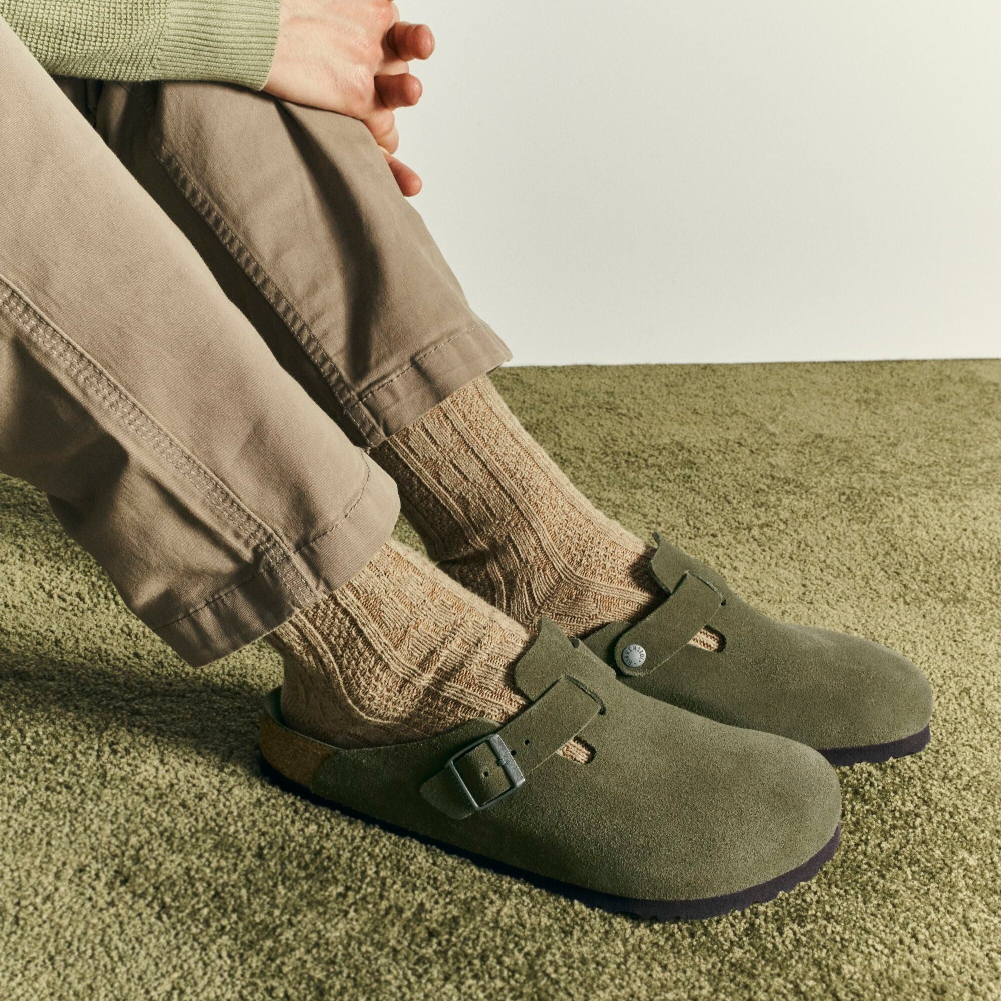 Birkenstock Boston Soft Footbed thyme suede tonal