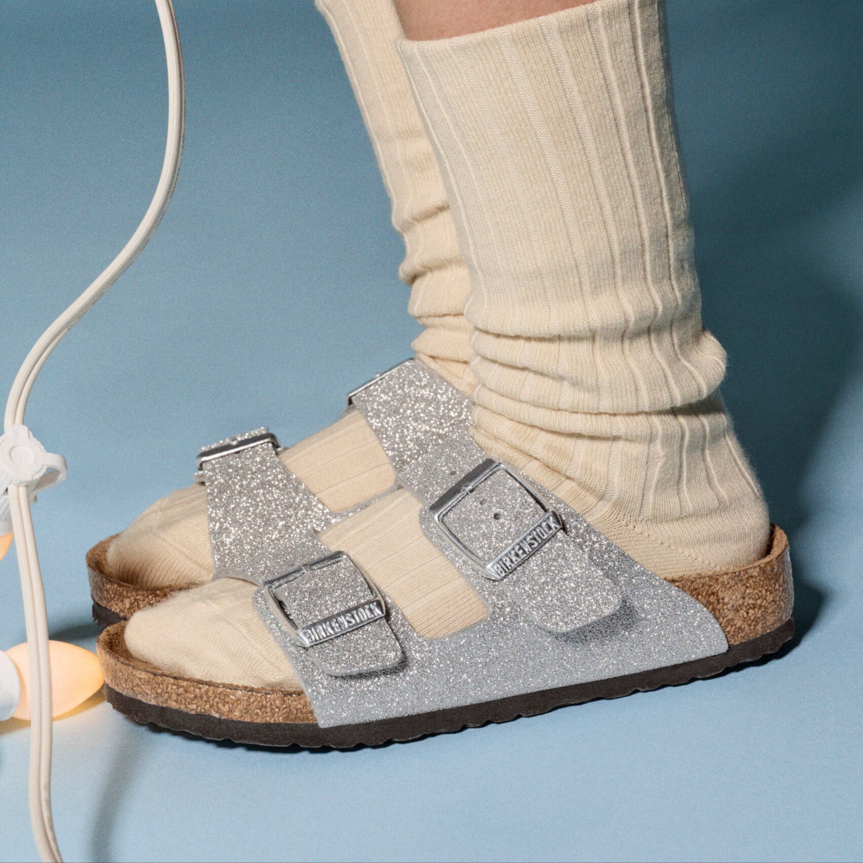 Birkenstock Arizona shiny glitter silver Birko-Flor