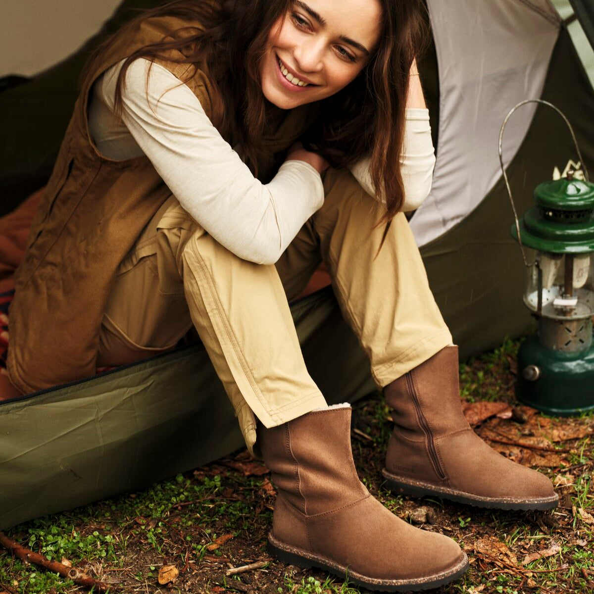 Birkenstock Uppsala Zip dark tea suede/natural shearling
