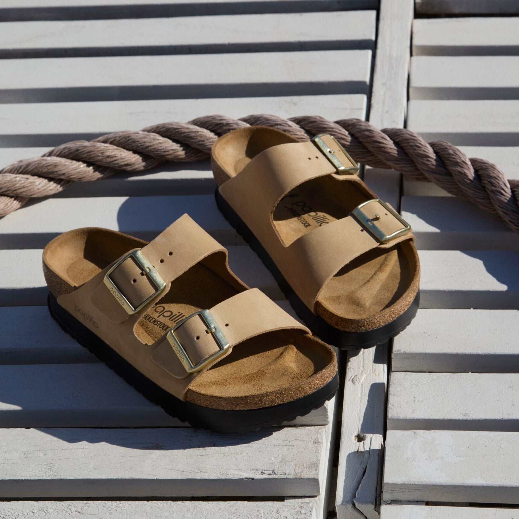 Papillio Arizona Platform sandcastle nubuck by Birkenstock