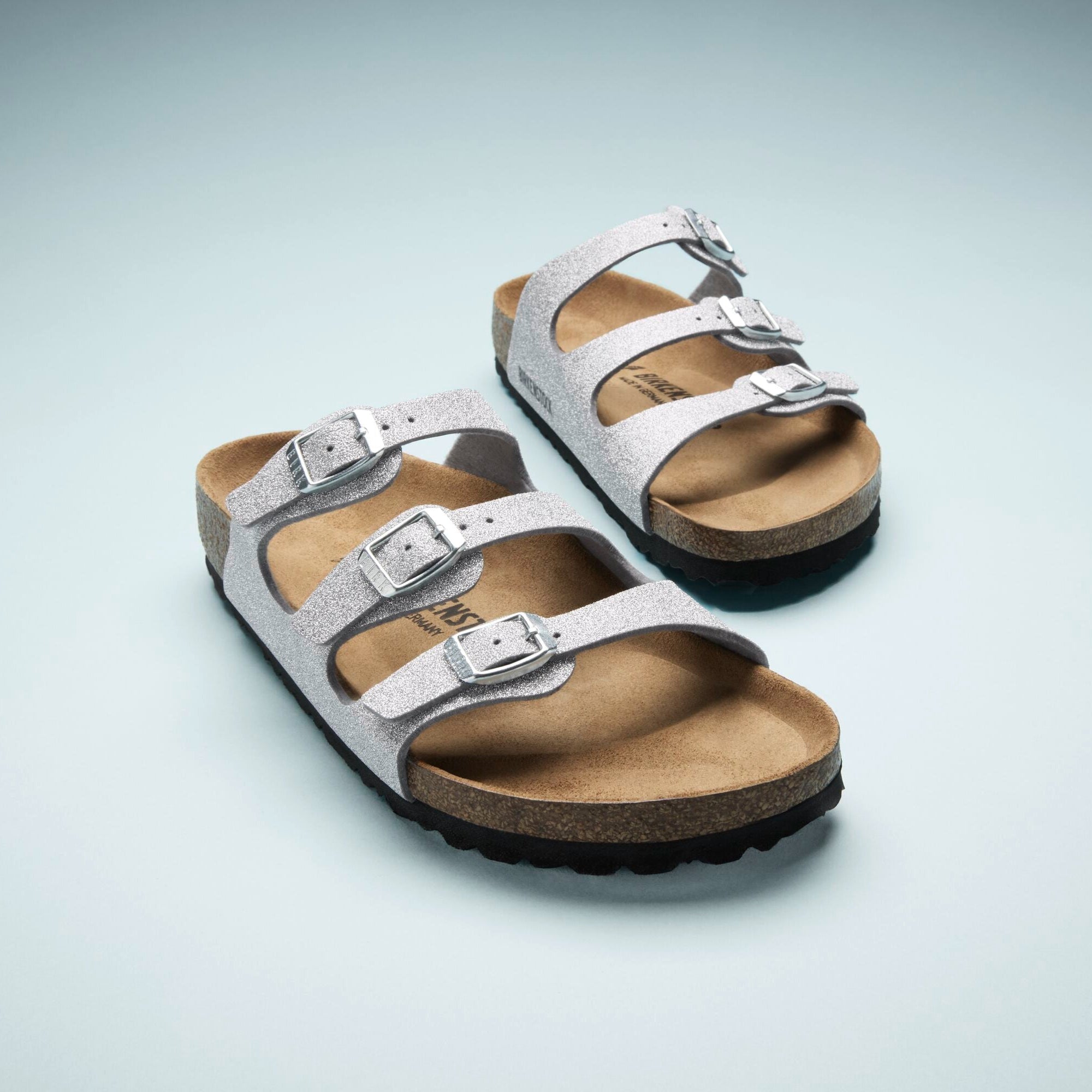 Birkenstock Florida shiny glitter silver Birko-Flor