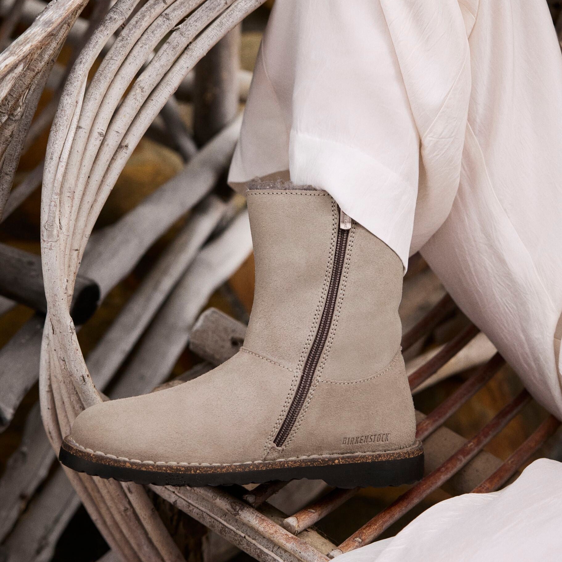 Birkenstock Uppsala Zip stone coin suede/natural shearling