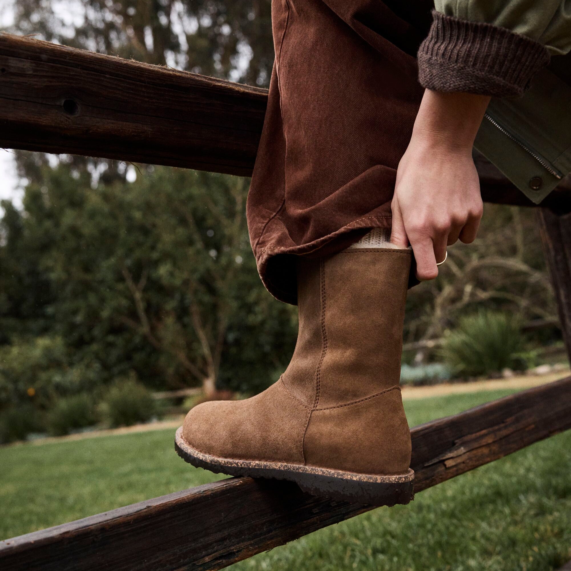 Birkenstock Uppsala Zip dark tea suede/natural shearling