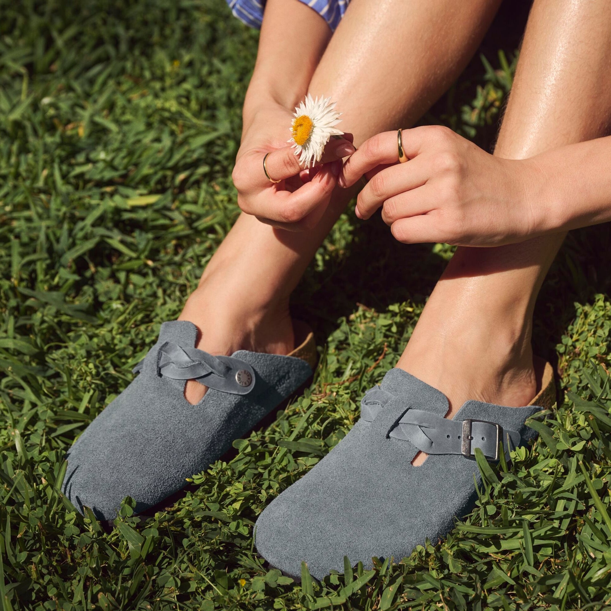 サンダル・ミュール Birkenstock Slipper Boston Braided Colour Basalt Gray Birkenstock Boston Braid basalt gray suede