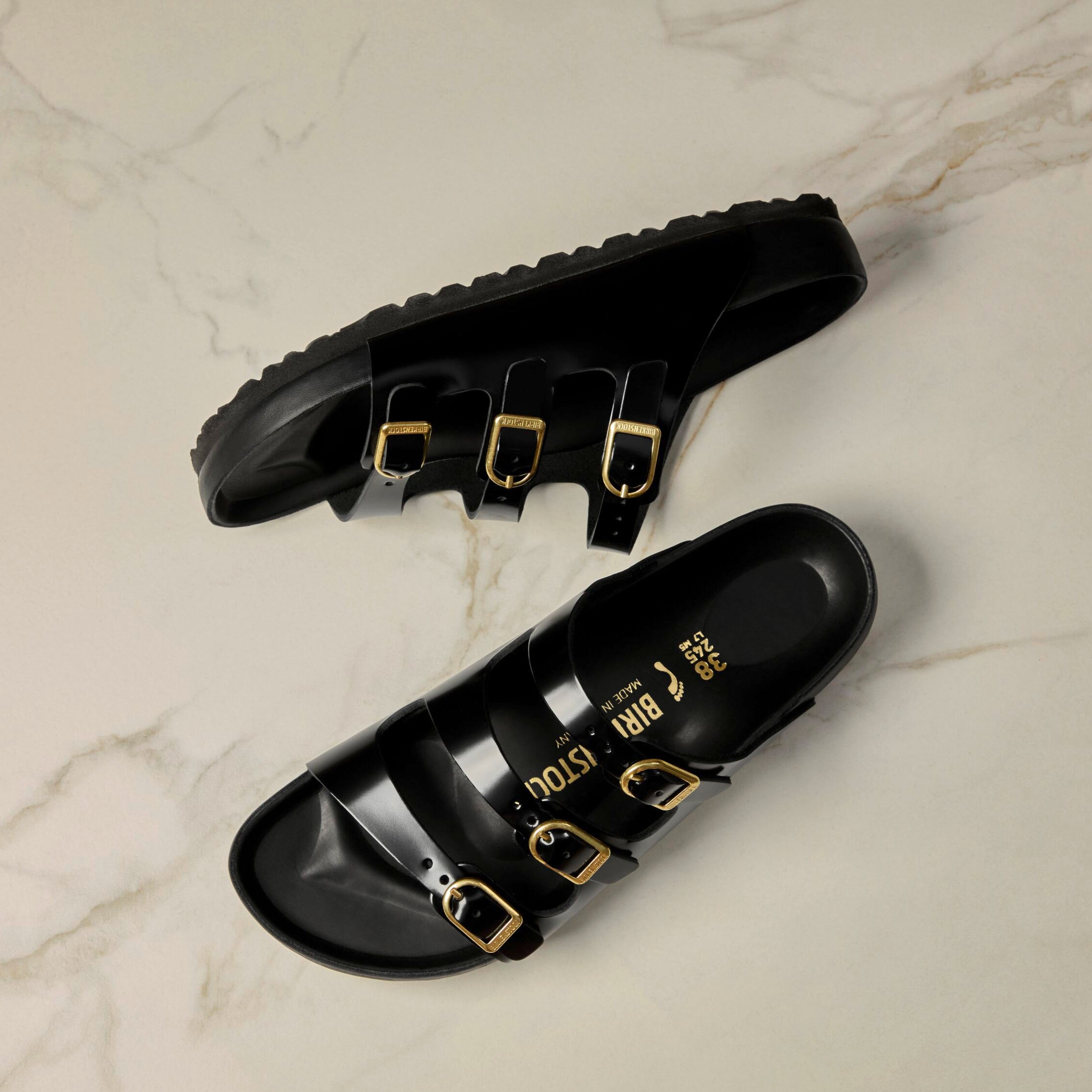 Birkenstock Florida Exquisite high shine black leather