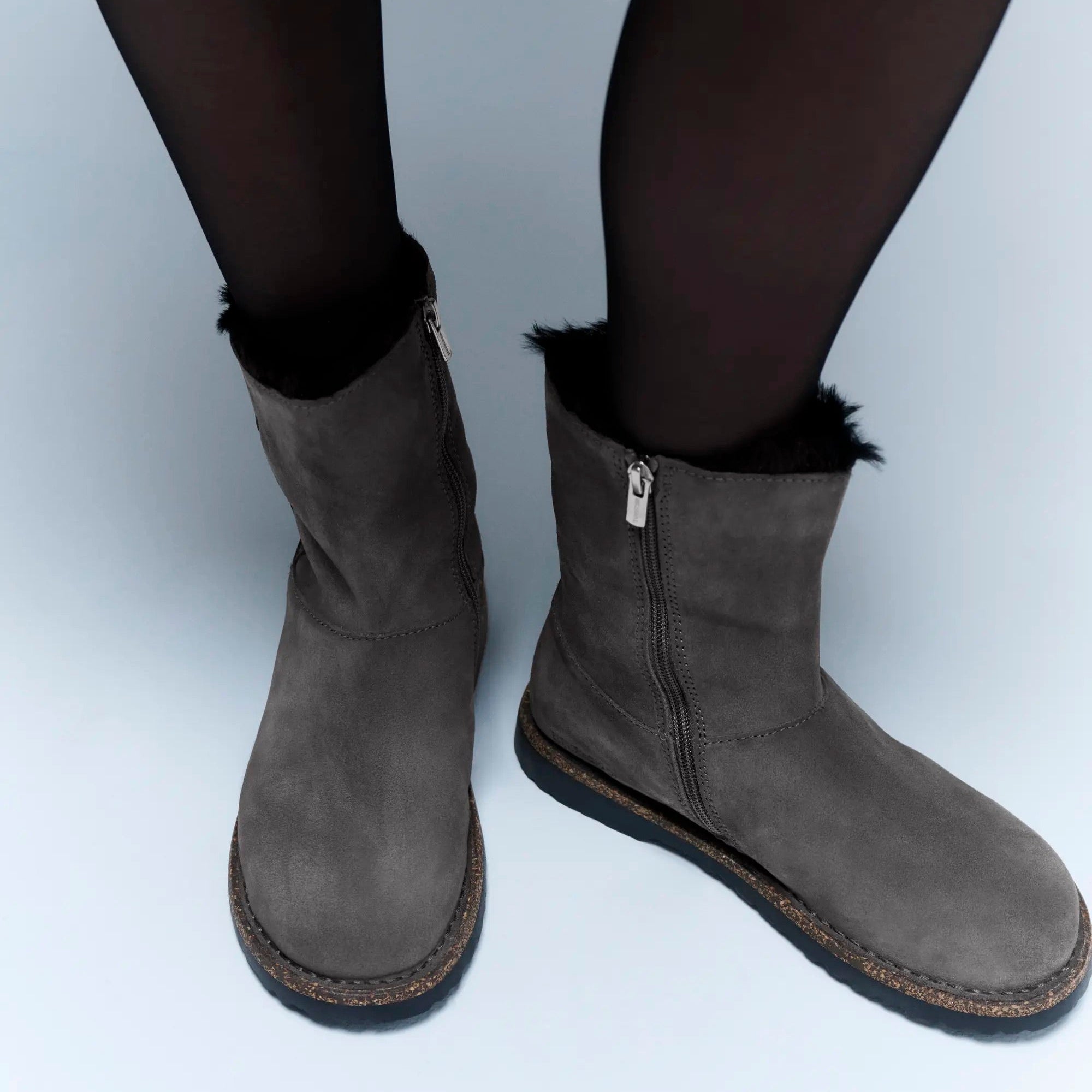Birkenstock Uppsala Zip Shearling charcoal suede/black shearling
