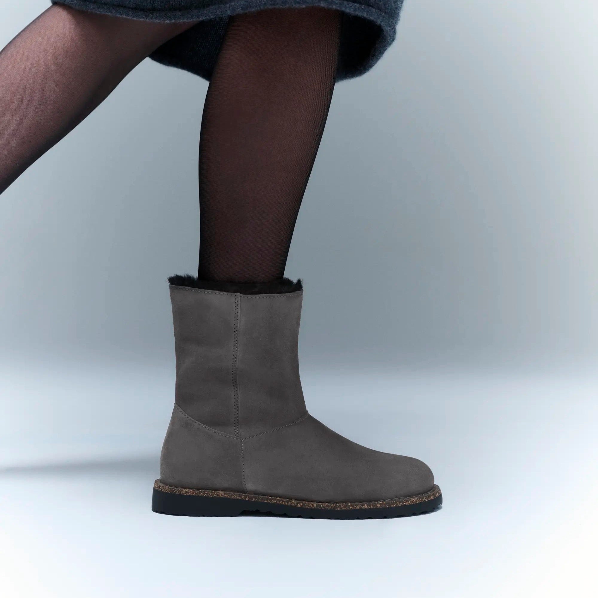 Birkenstock Uppsala Zip Shearling charcoal suede/black shearling