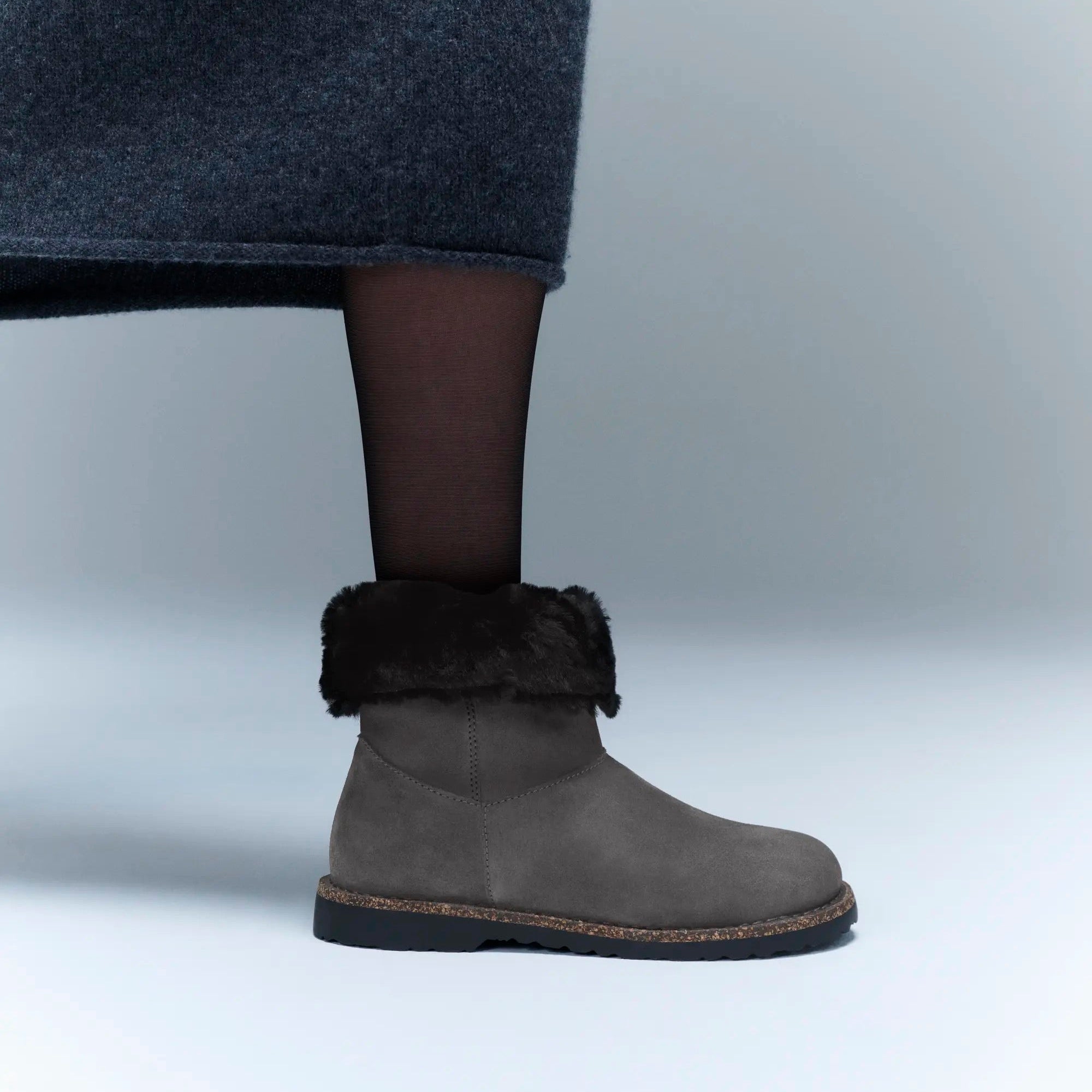 Birkenstock Uppsala Zip Shearling charcoal suede/black shearling