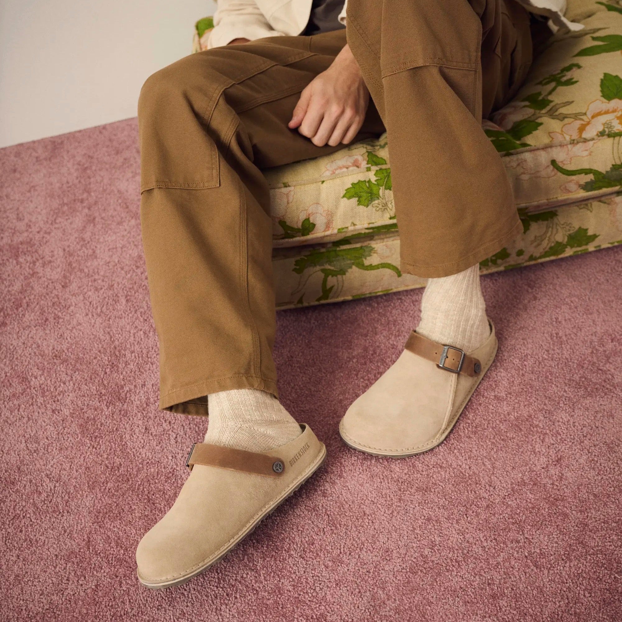 Birkenstock Lutry sandcastle suede/cognac oiled leather