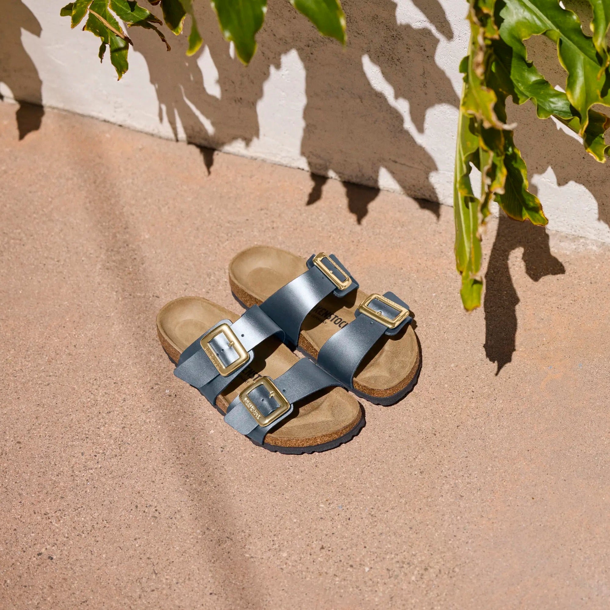Birkenstock Sydney Luxe Buckle metallic black Birko-Flor