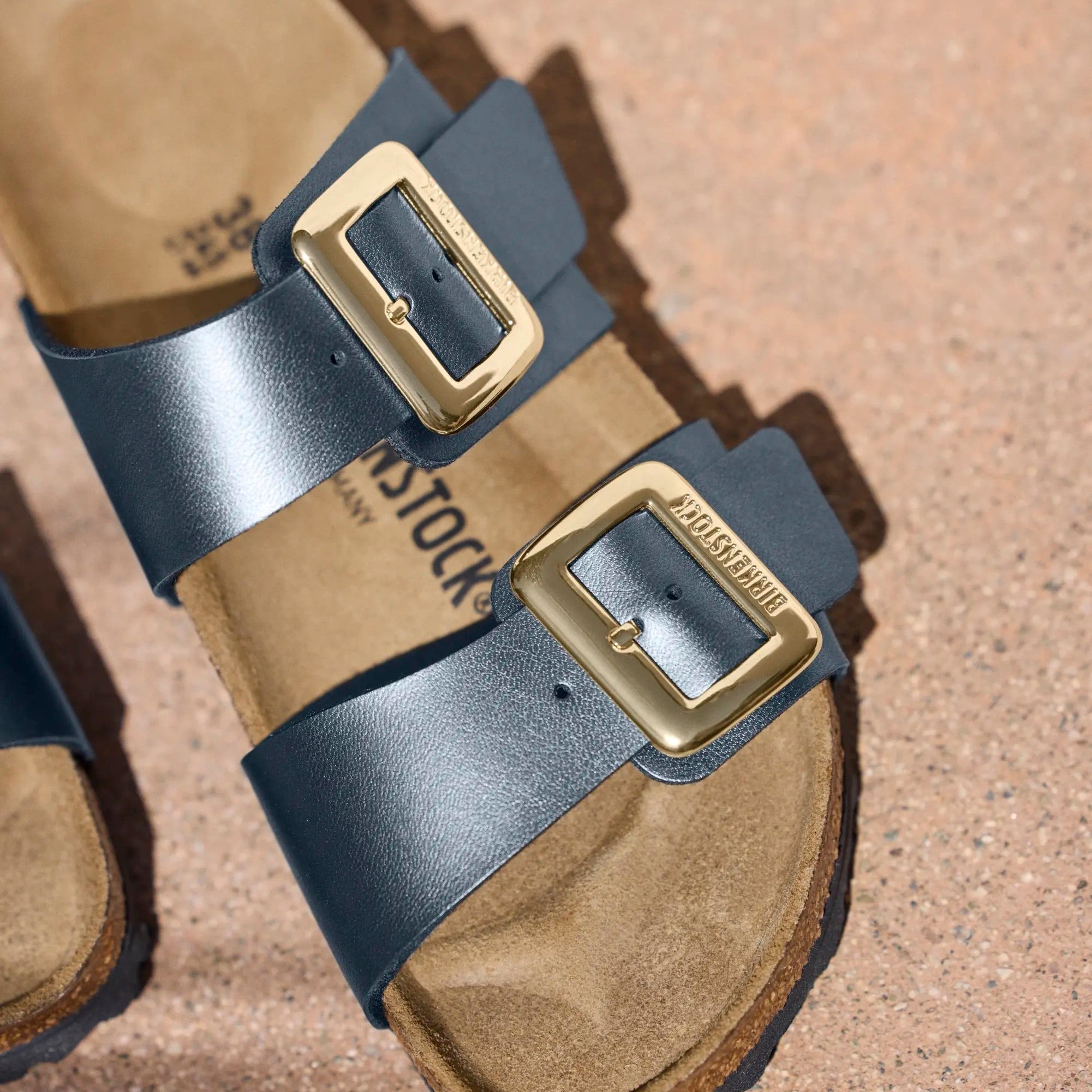 Birkenstock Sydney Luxe Buckle metallic black Birko-Flor