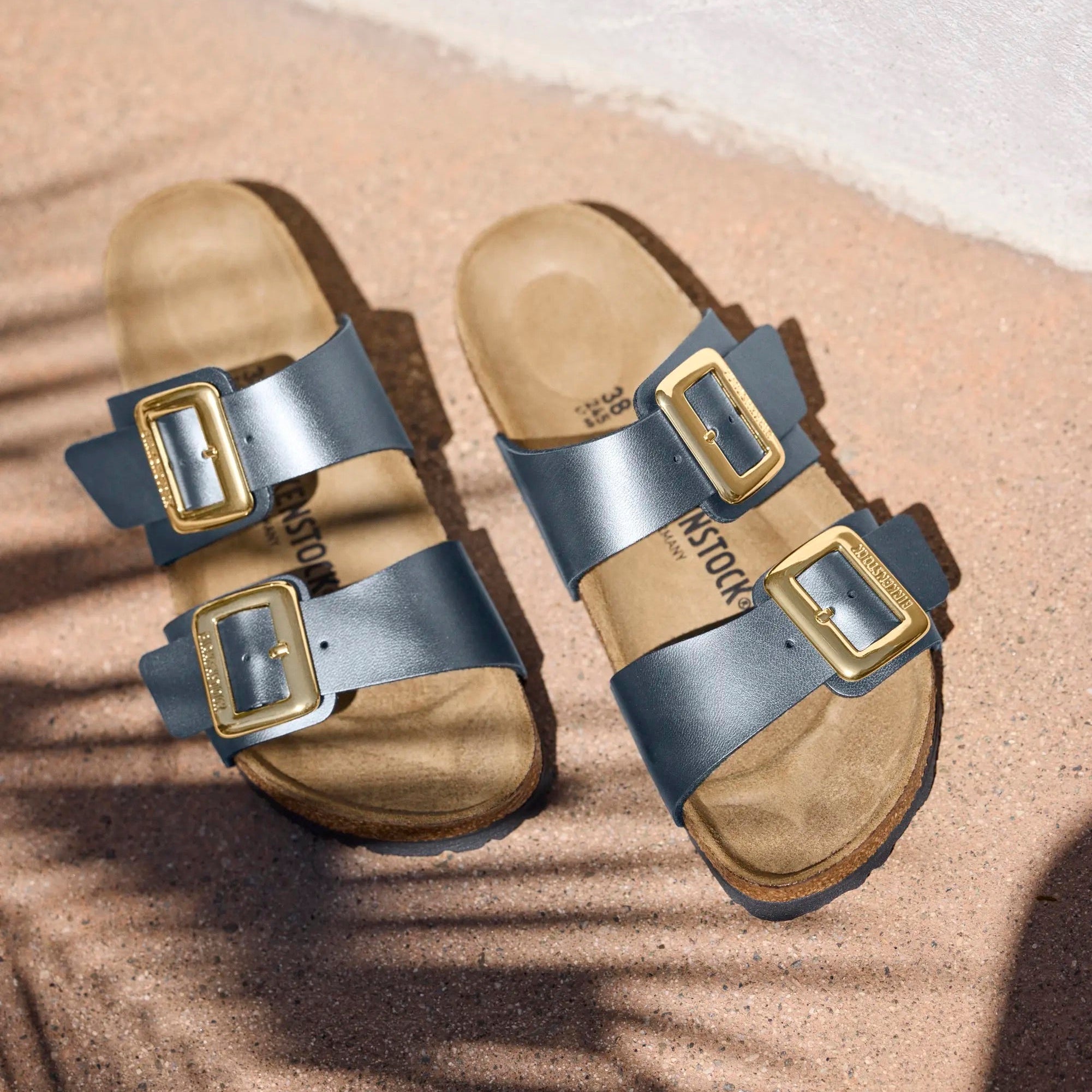 Birkenstock Sydney Luxe Buckle metallic black Birko-Flor