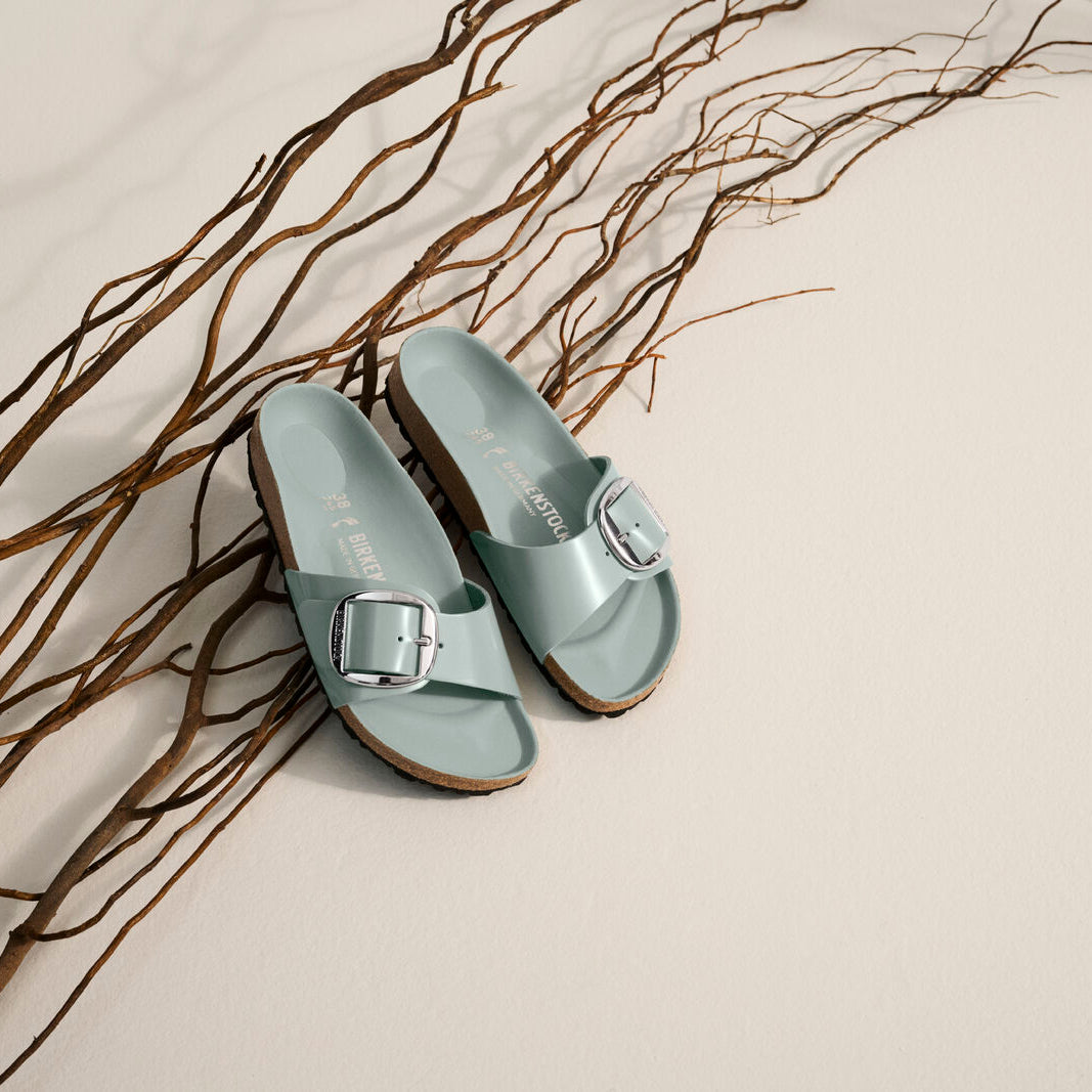Birkenstock Madrid Big Buckle high shine pure sage leather