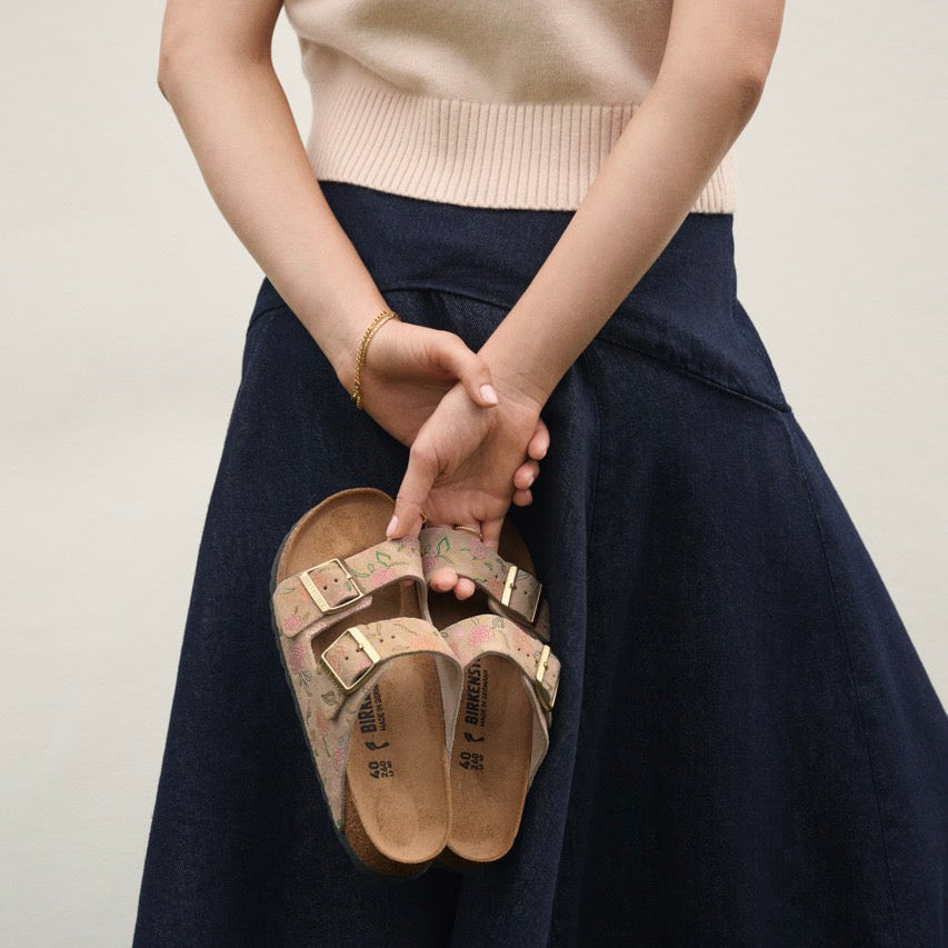 Birkenstock Arizona flower print sandcastle suede