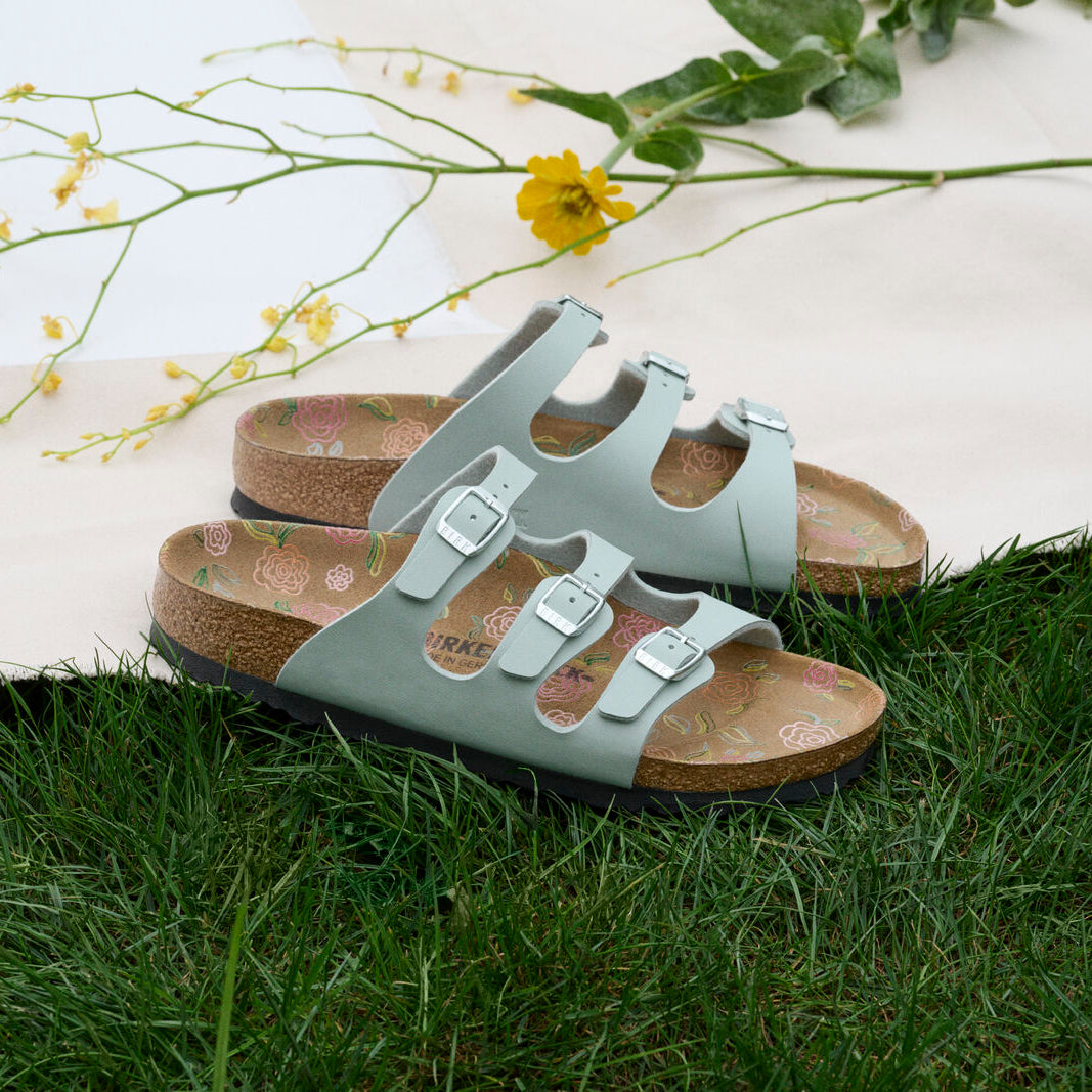 Birkenstock Florida flower print footbed pure sage Birko-Flor