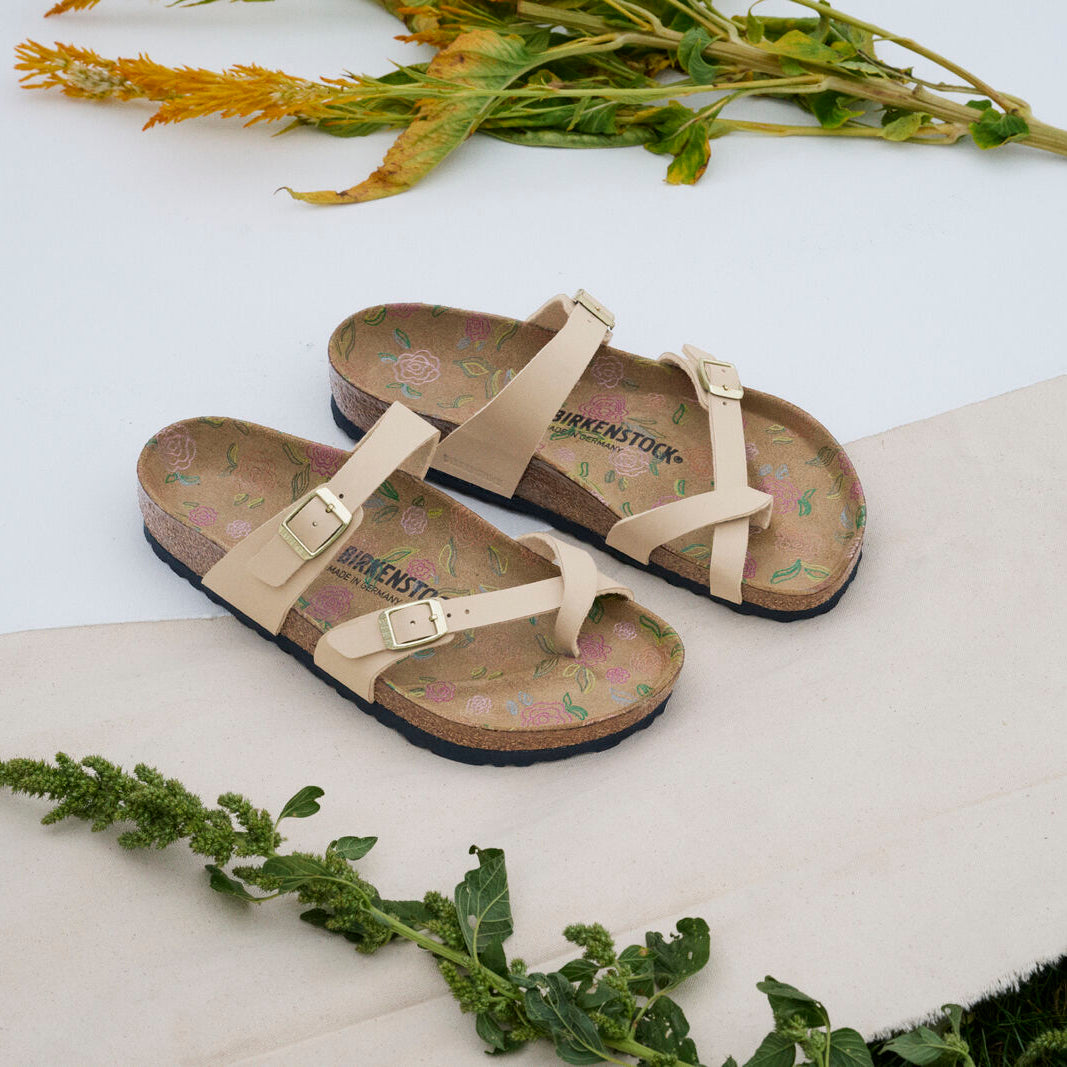 Birkenstock Mayari flower print footbed sandcastle Birko-Flor