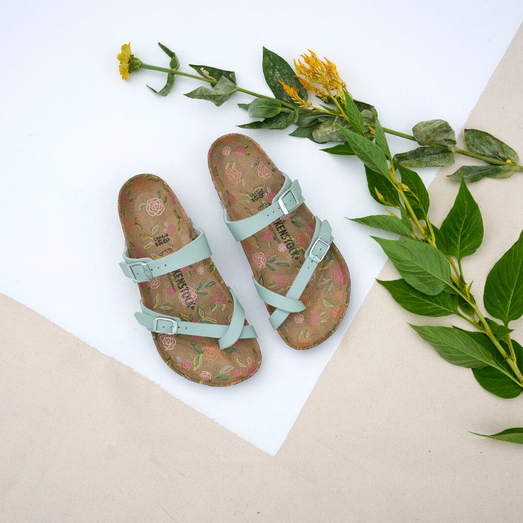 Birkenstock Mayari flower print footbed pure sage Birko-Flor