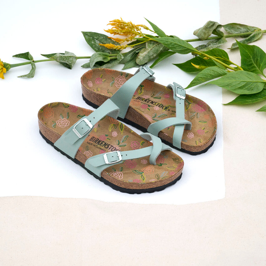 Birkenstock Mayari flower print footbed pure sage Birko-Flor