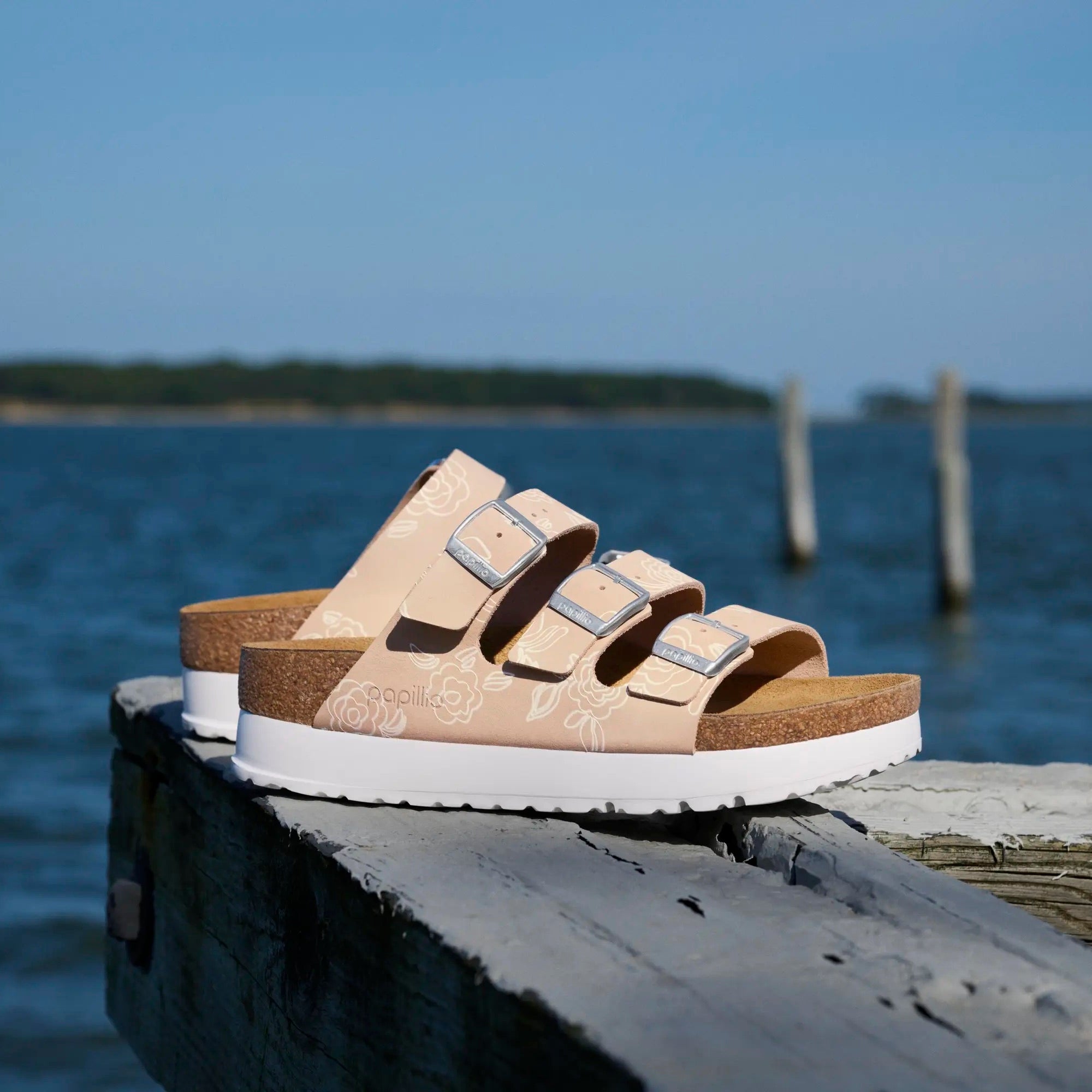 Papillio Florida Platform flower print light rose nubuck by Birkenstock
