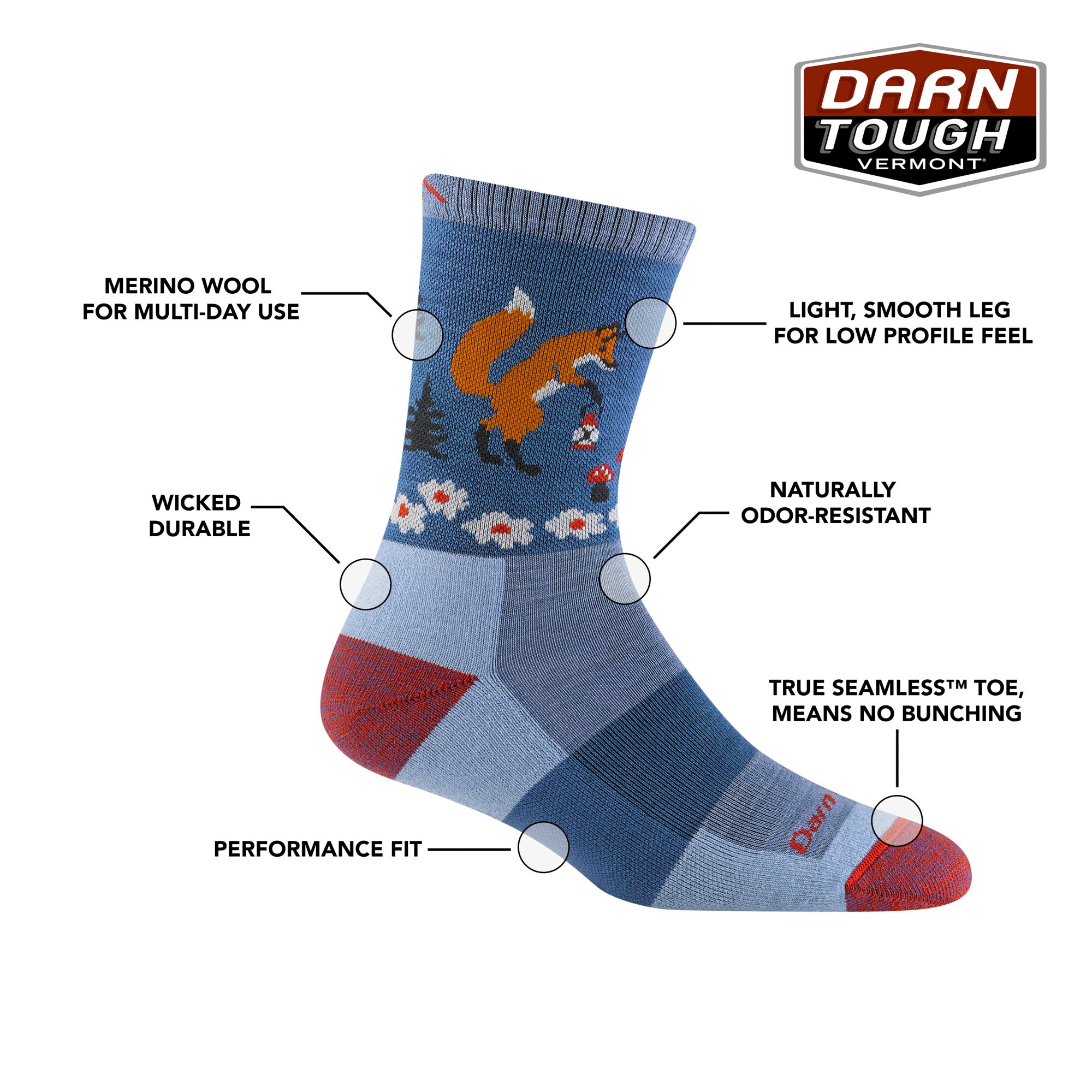 Darn Tough Women's Hiker Critter Club Micro Crew Lightweight with Cushion eclipse