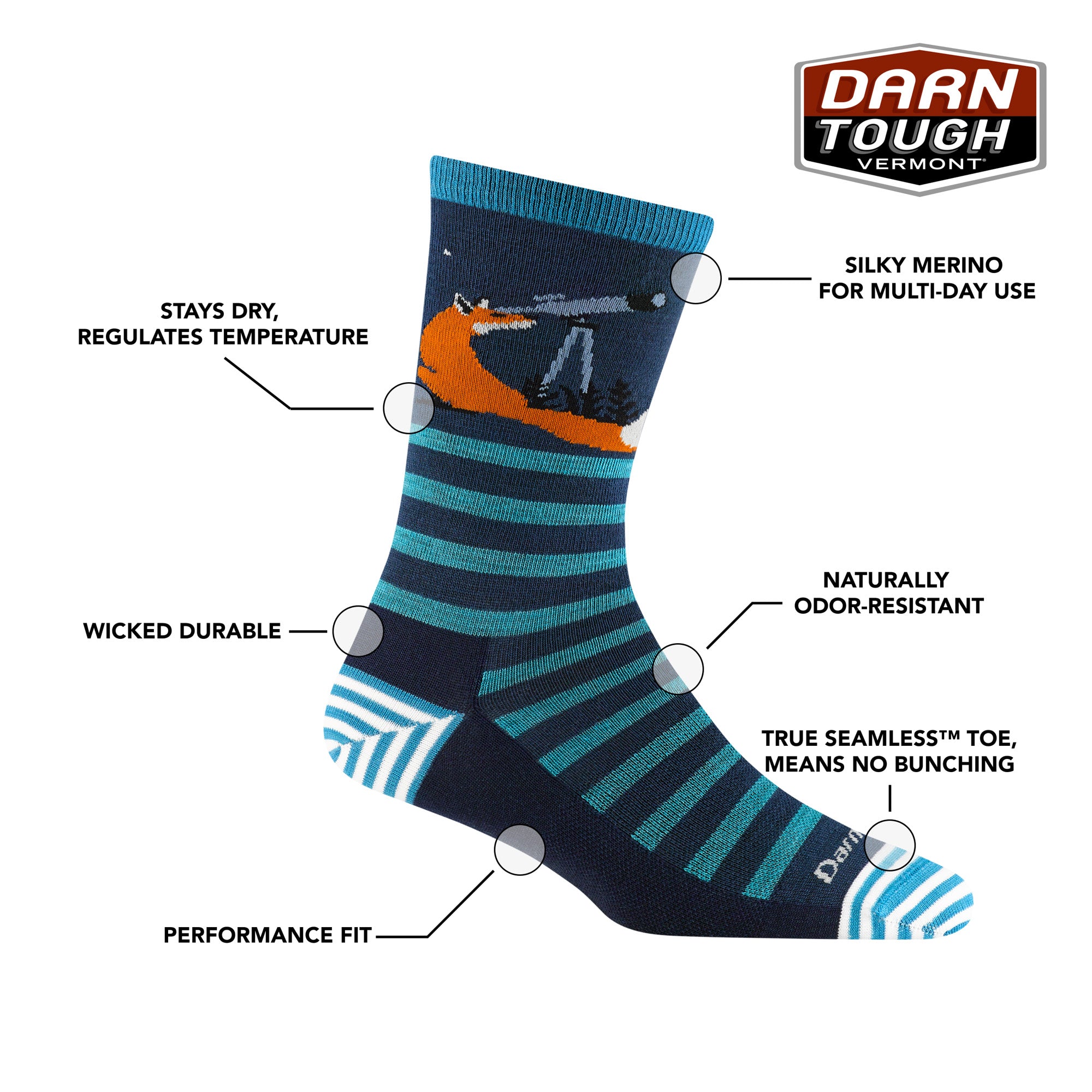 Darn Tough Women's Lifestyle Animal Haus Crew Lightweight with No Cushion bunny blue