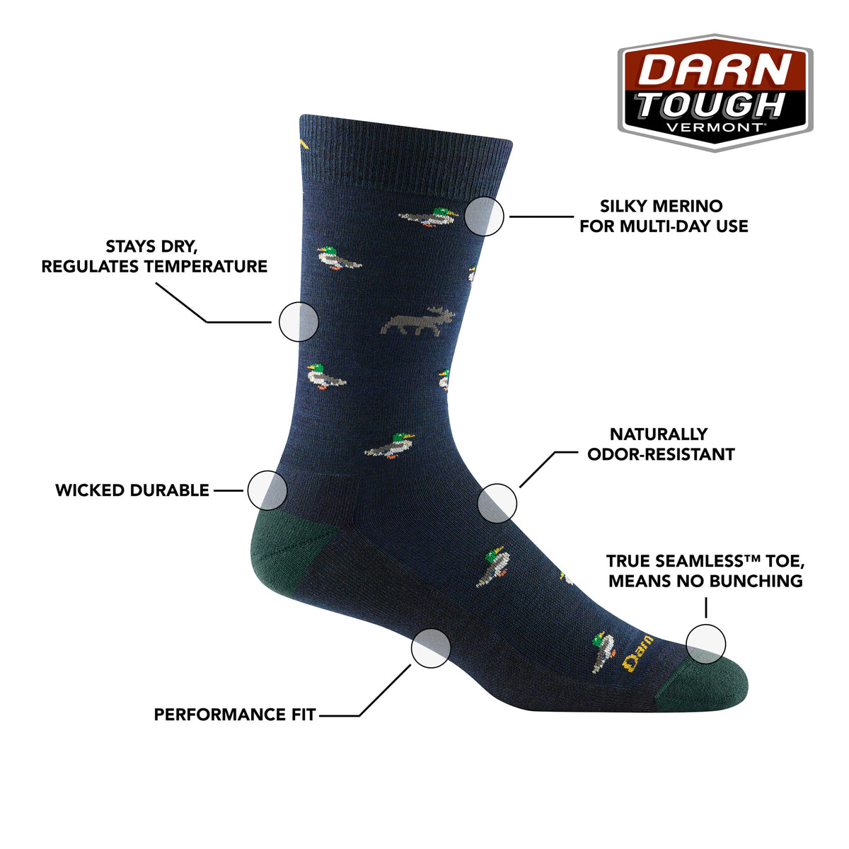 Darn Tough Men's Lifestyle Duck Duck Moose Crew Lightweight with Cushion eclipse