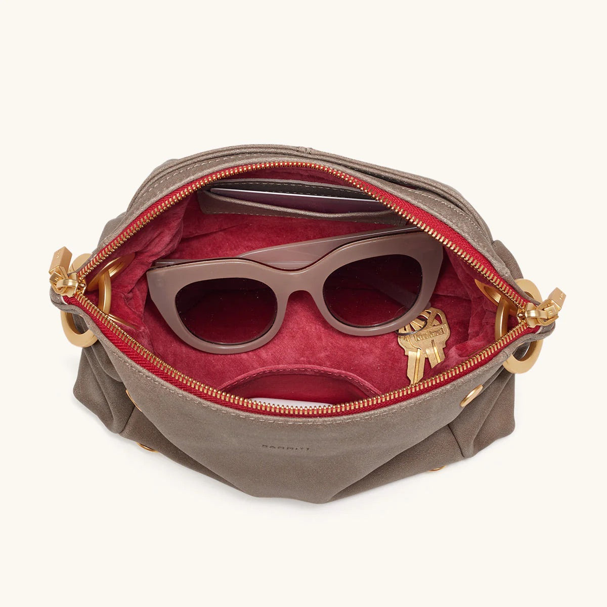 Hammitt Daniel Crossbody Clutch Sml pewter/brushed gold red zip