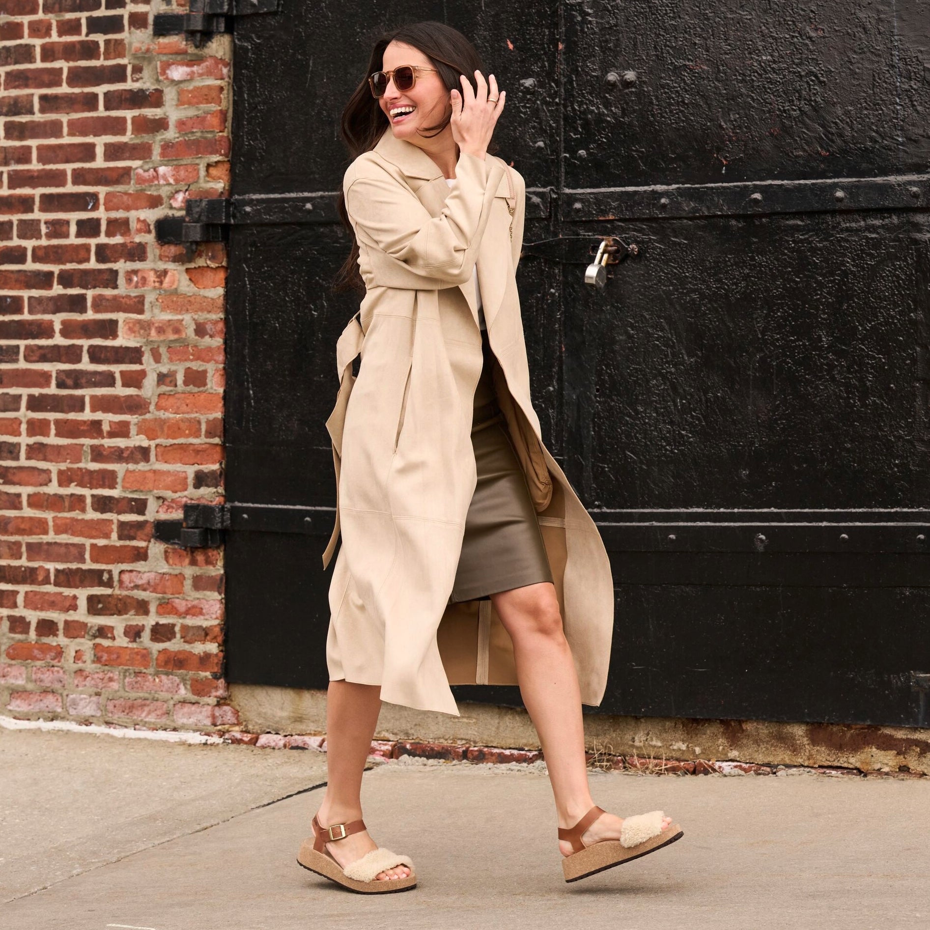 Papillio Glenda Teddy cognac leather/eggshell shearling by Birkenstock
