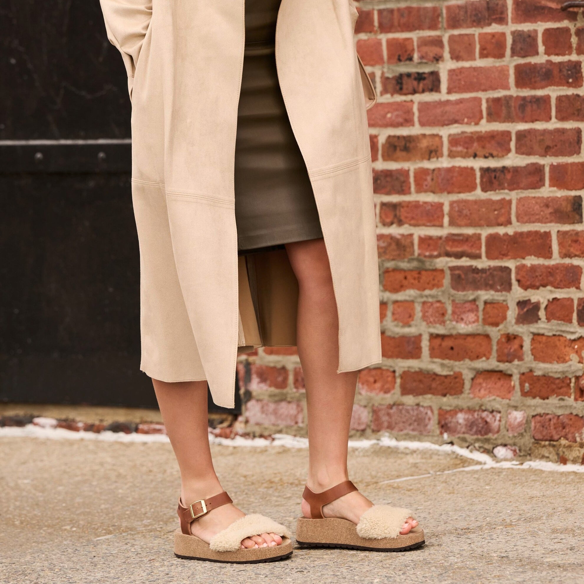 Papillio Glenda Teddy cognac leather/eggshell shearling by Birkenstock