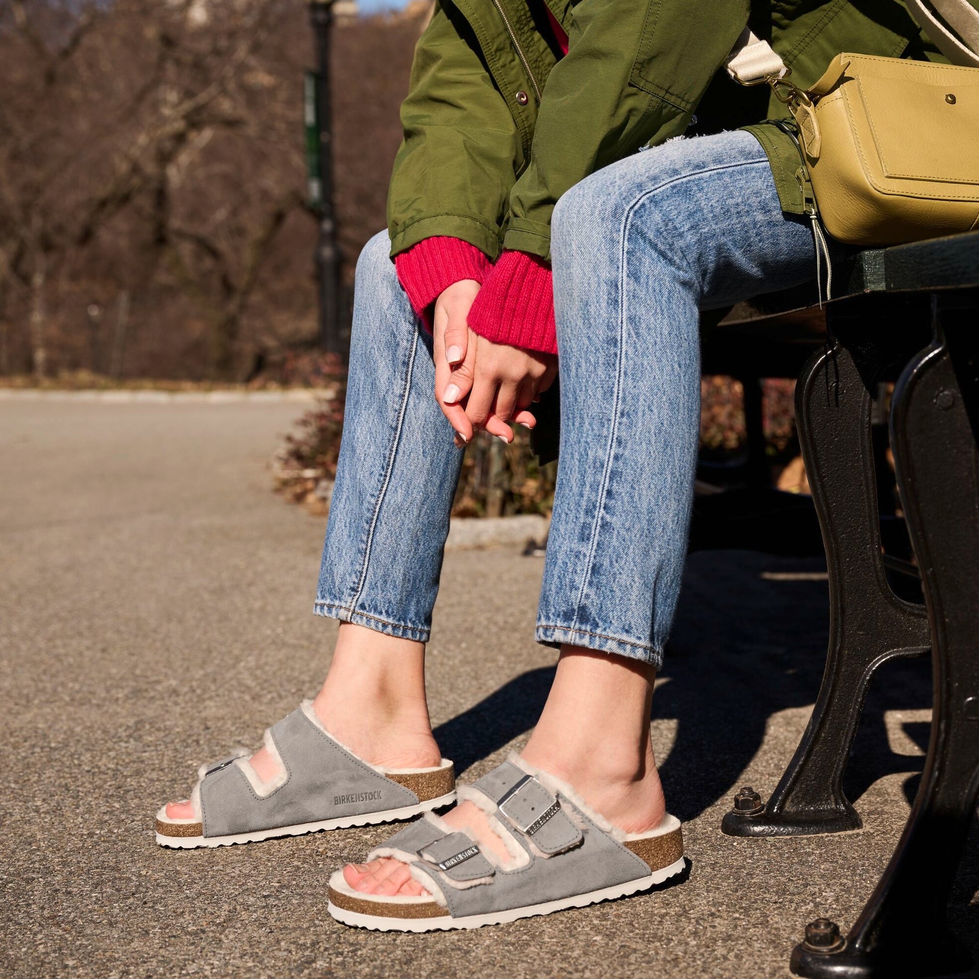 Birkenstock Arizona Shearling stone coin suede/natural shearling