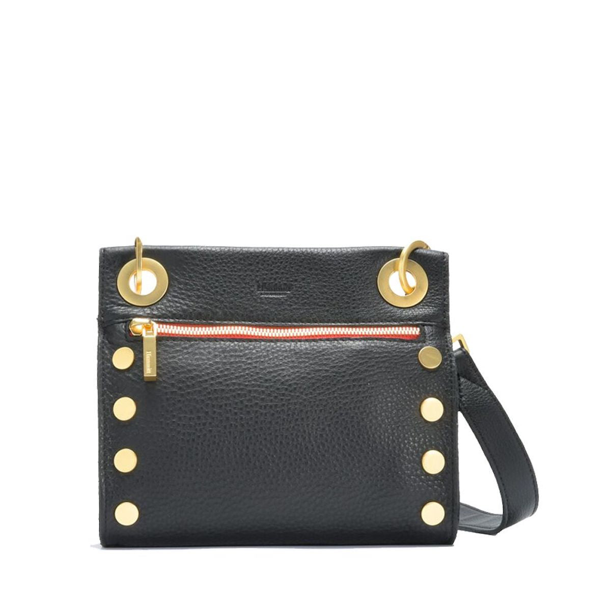 Hammitt Tony Sml Crossbody black/brushed gold red zip
