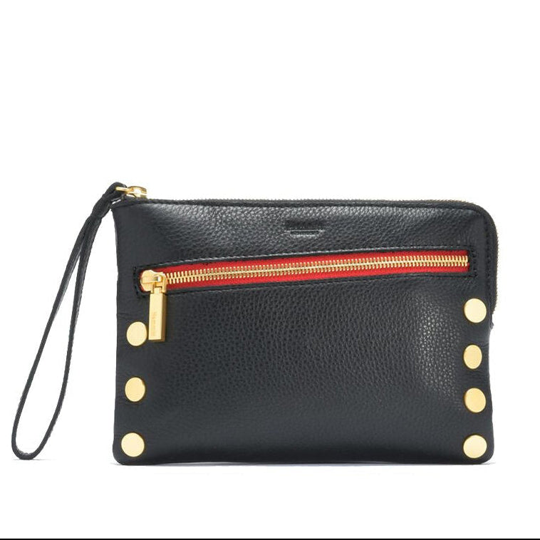 Hammitt Nash Sml Crossbody Wristlet black/brushed gold red zip