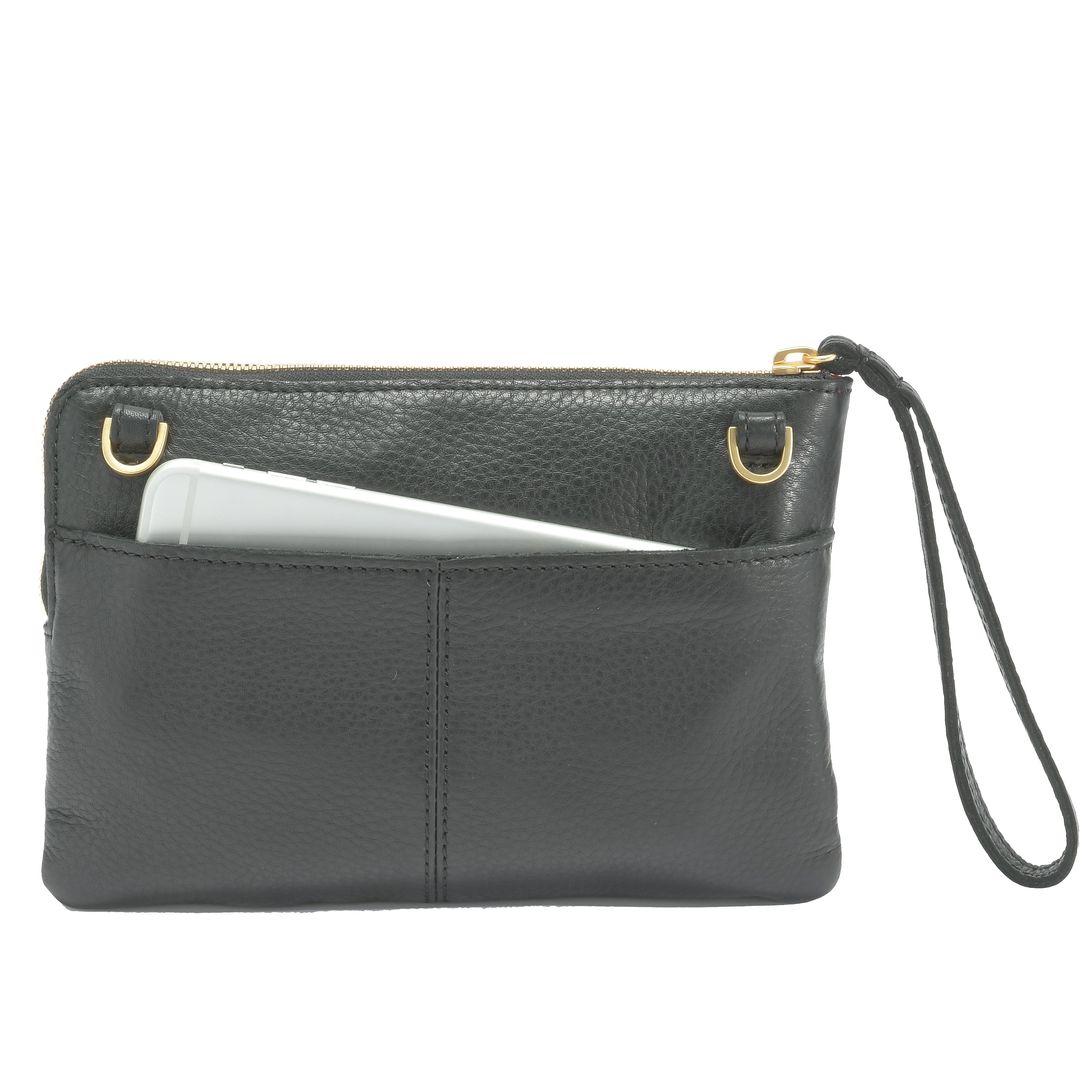 Hammitt Nash Sml Crossbody Wristlet black/brushed gold red zip
