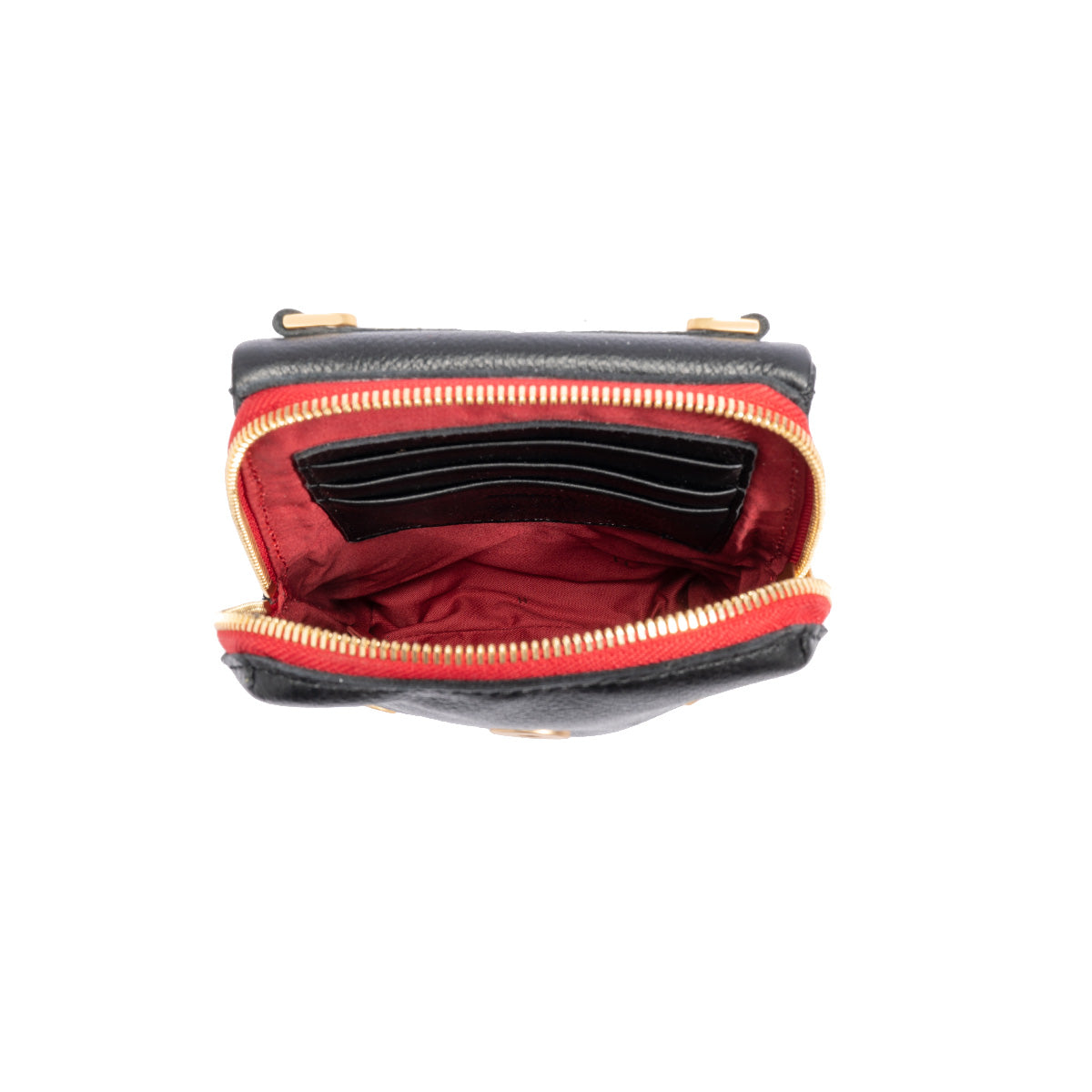 Hammitt VIP Mobile Phone Bag black/brushed gold red zip