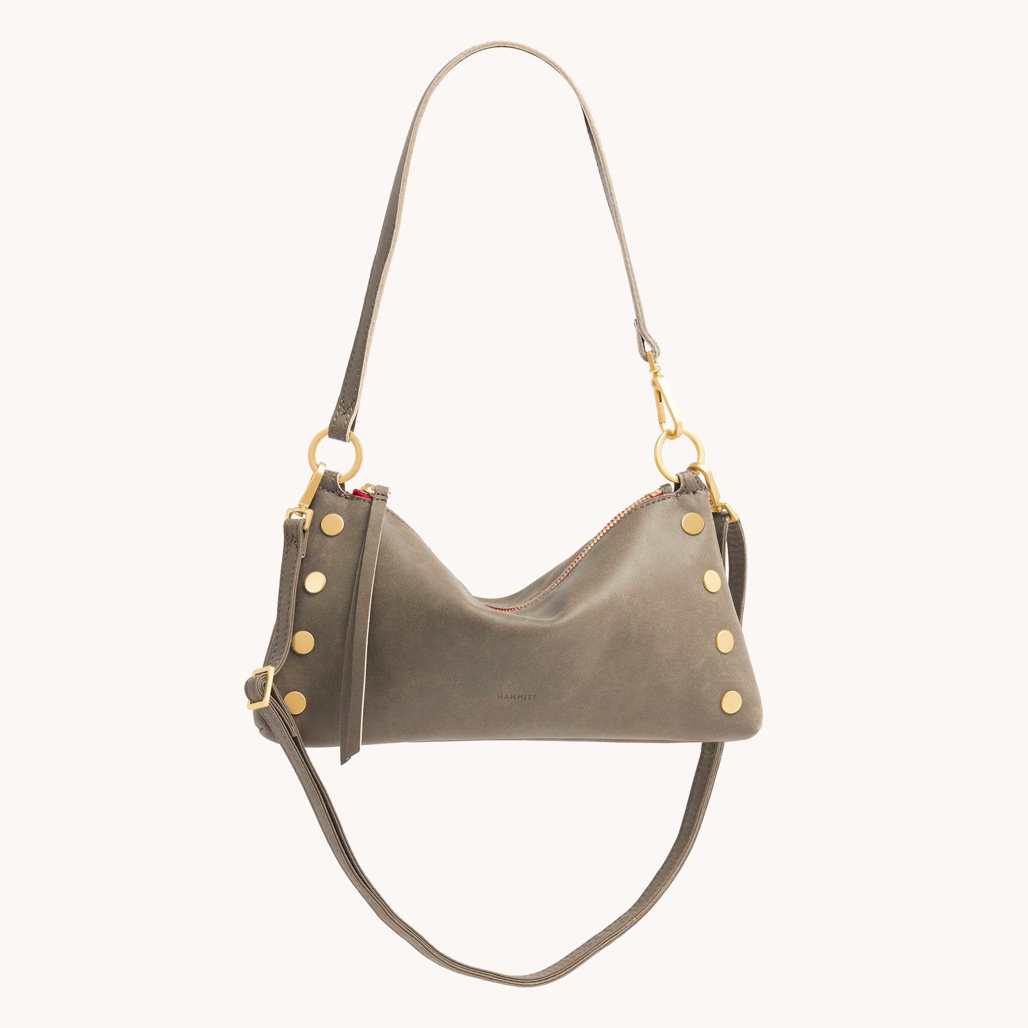 Hammitt Kyle Sml pewter/brushed gold red zip