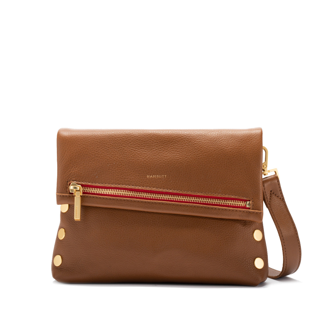 Hammitt VIP Med Crossbody Clutch mahogany pebble/brushed gold red zip