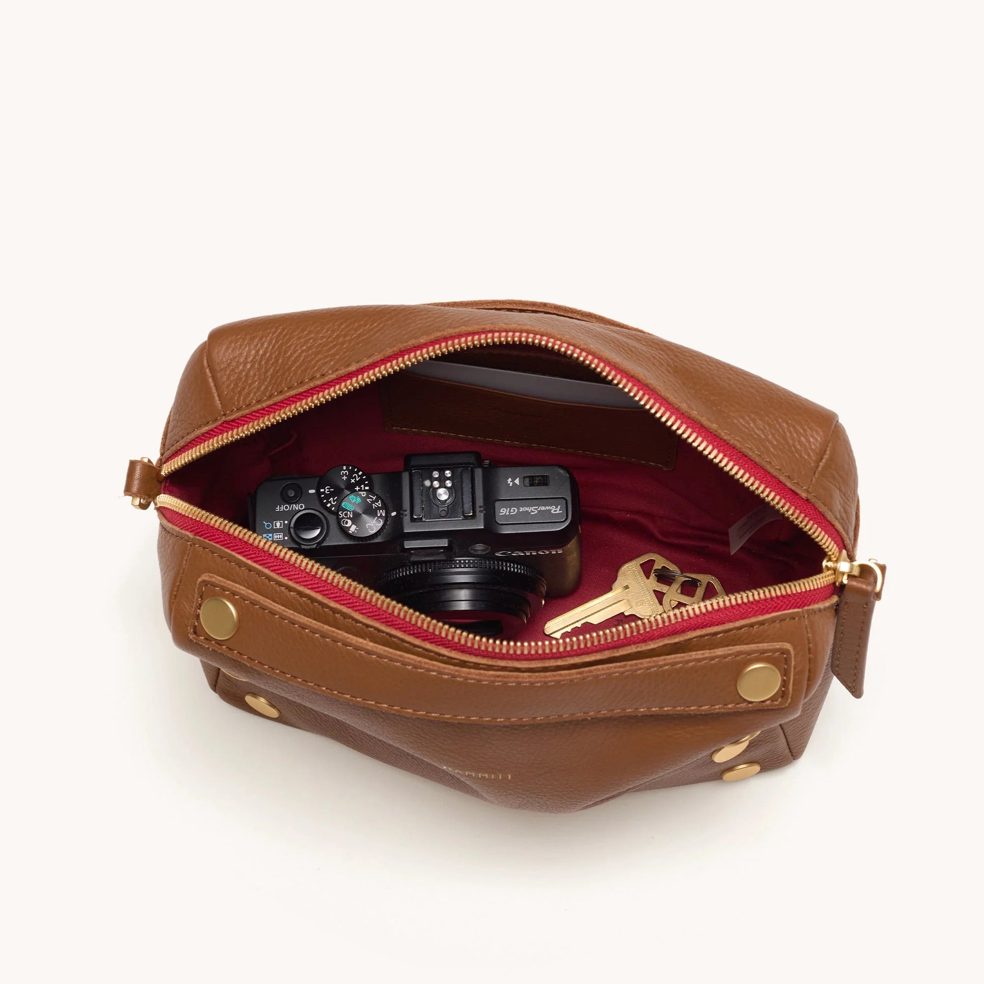 Hammitt Evan Crossbody Sml mahogany pebble/brushed gold red zip