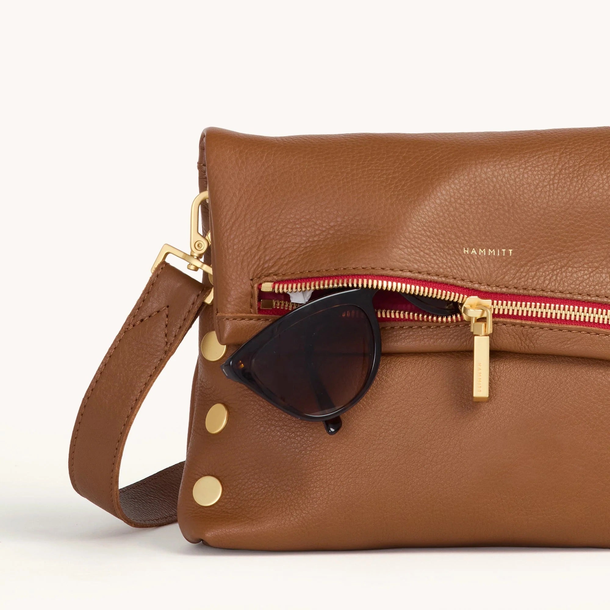 Hammitt VIP Med Crossbody Clutch mahogany pebble/brushed gold red zip