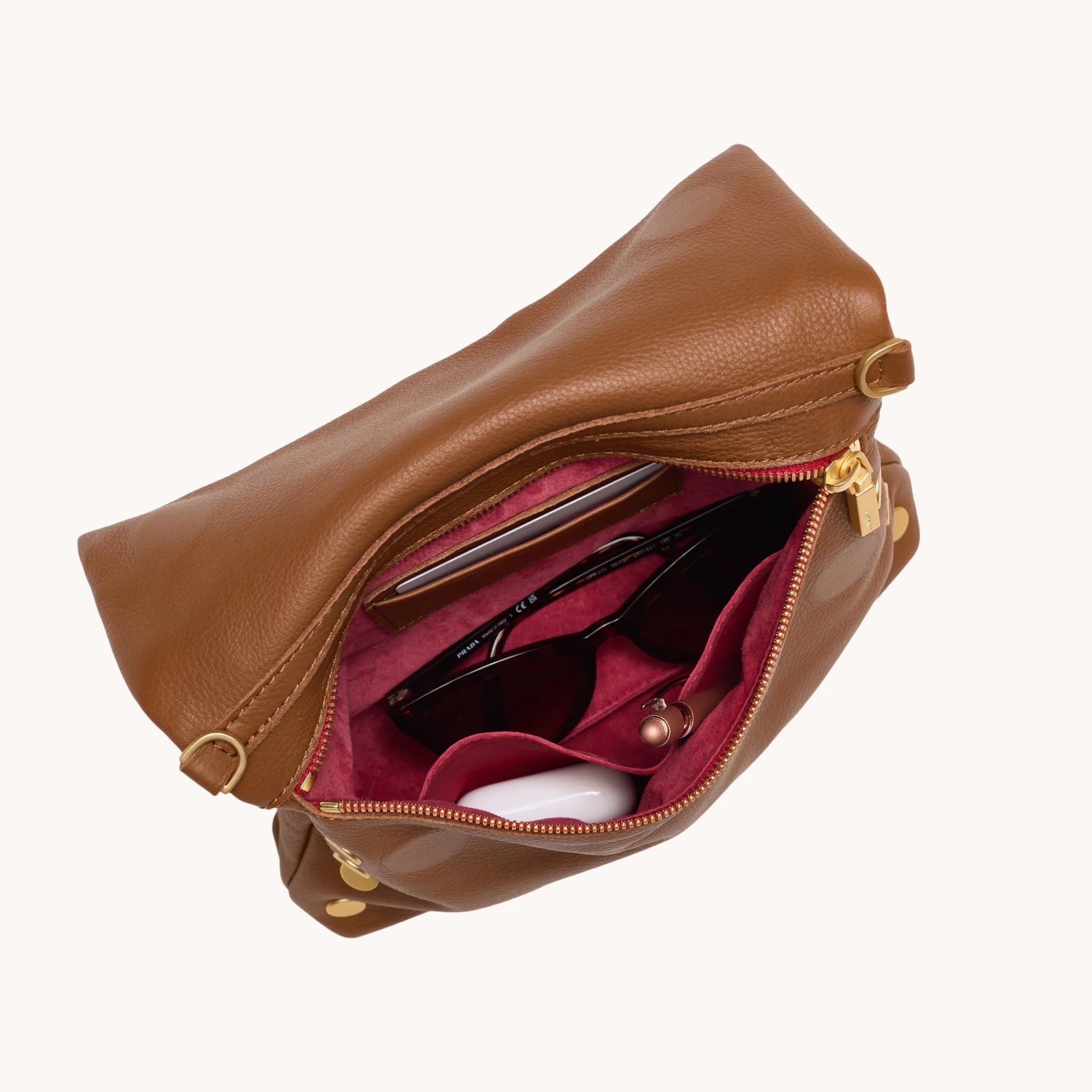 Hammitt VIP Med Crossbody Clutch mahogany pebble/brushed gold red zip