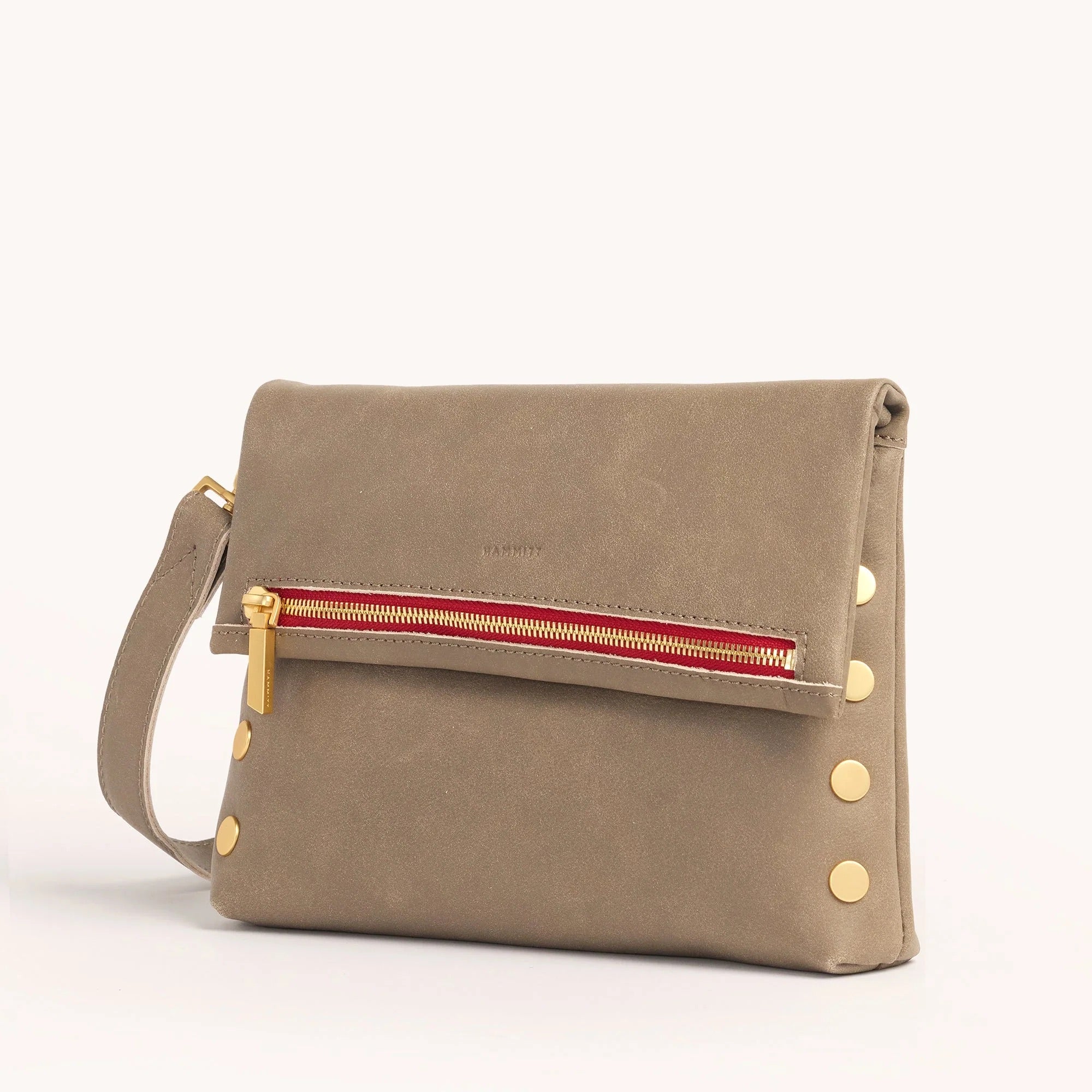 Hammitt VIP Med Crossbody Clutch pewter/brushed gold red zip