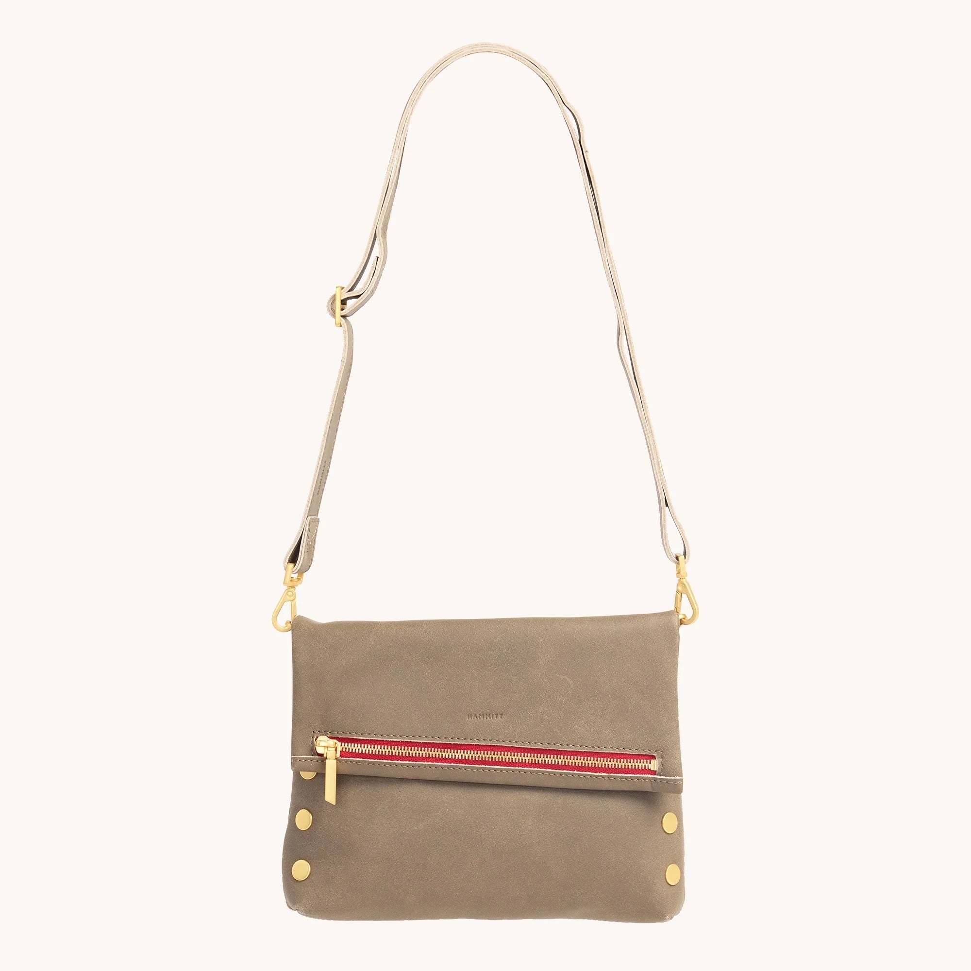 Hammitt VIP Med Crossbody Clutch pewter/brushed gold red zip