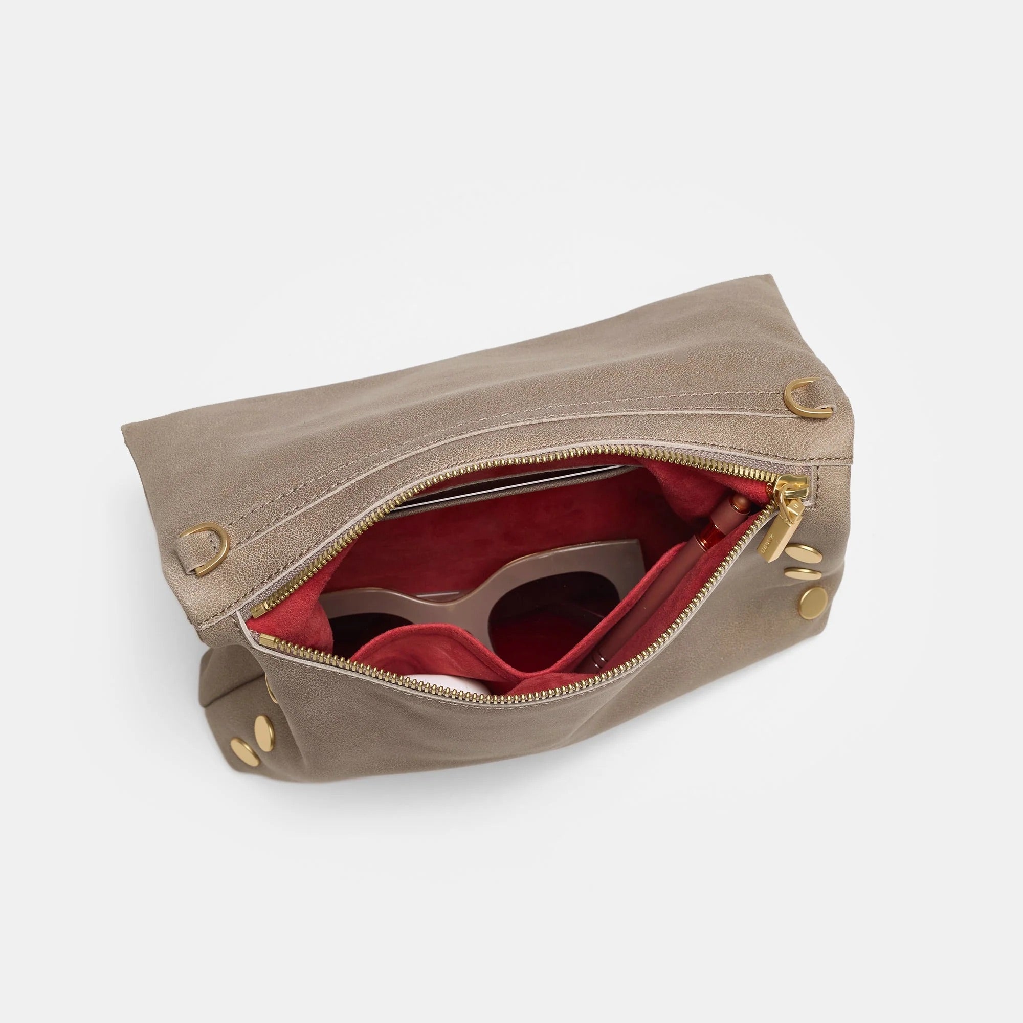 Hammitt VIP Med Crossbody Clutch pewter/brushed gold red zip