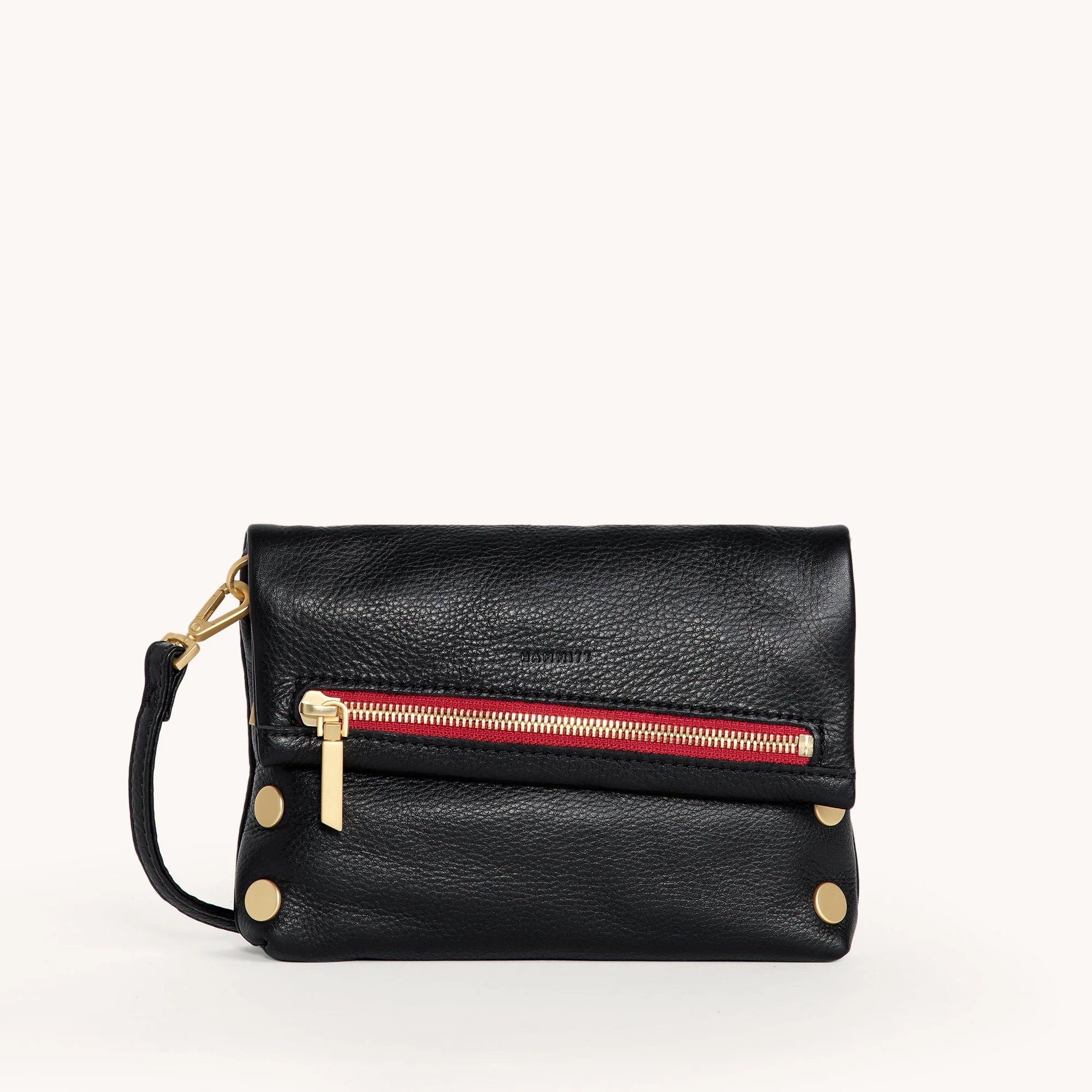 Hammitt VIP Sml Crossbody Clutch black/brushed gold red zip